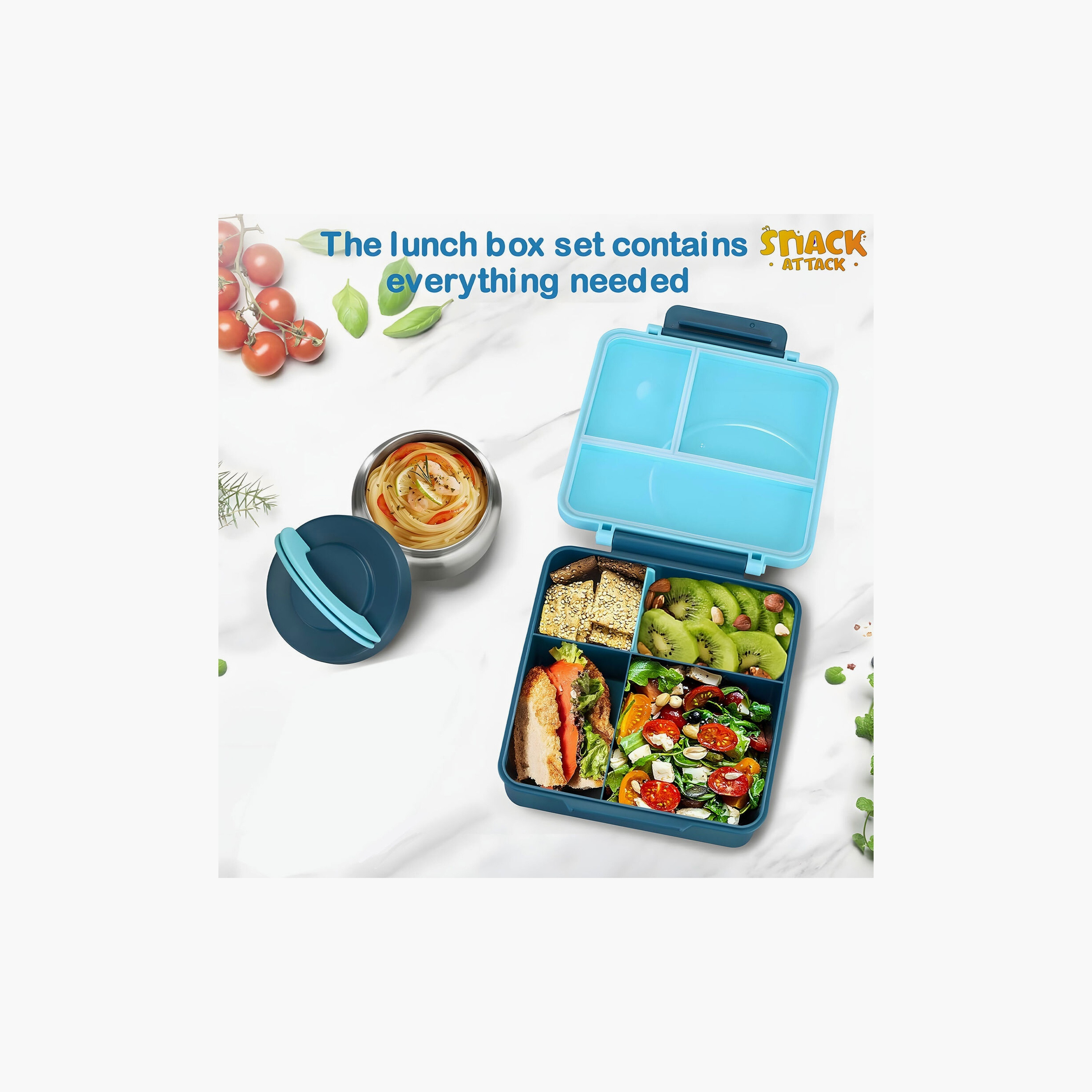 مجموعة صناديق غداء مطبوعة خالية من مادة BPA من سناك أتاك - أزرق-school-lunchessentials-lunchboxes-image-2