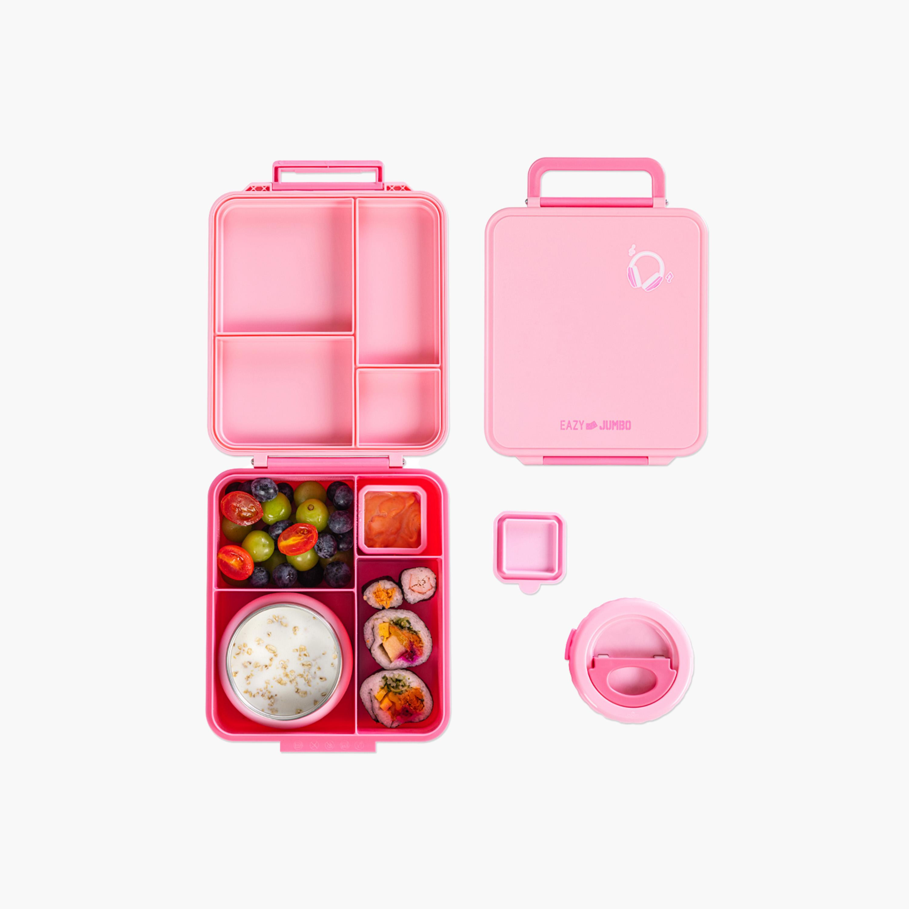 صندوق غداء جامبو بينتو من إيزي كيدز مع ترمس ووعاء صلصة - 1720 مل - وردي-school-lunchessentials-lunchboxes-image-1