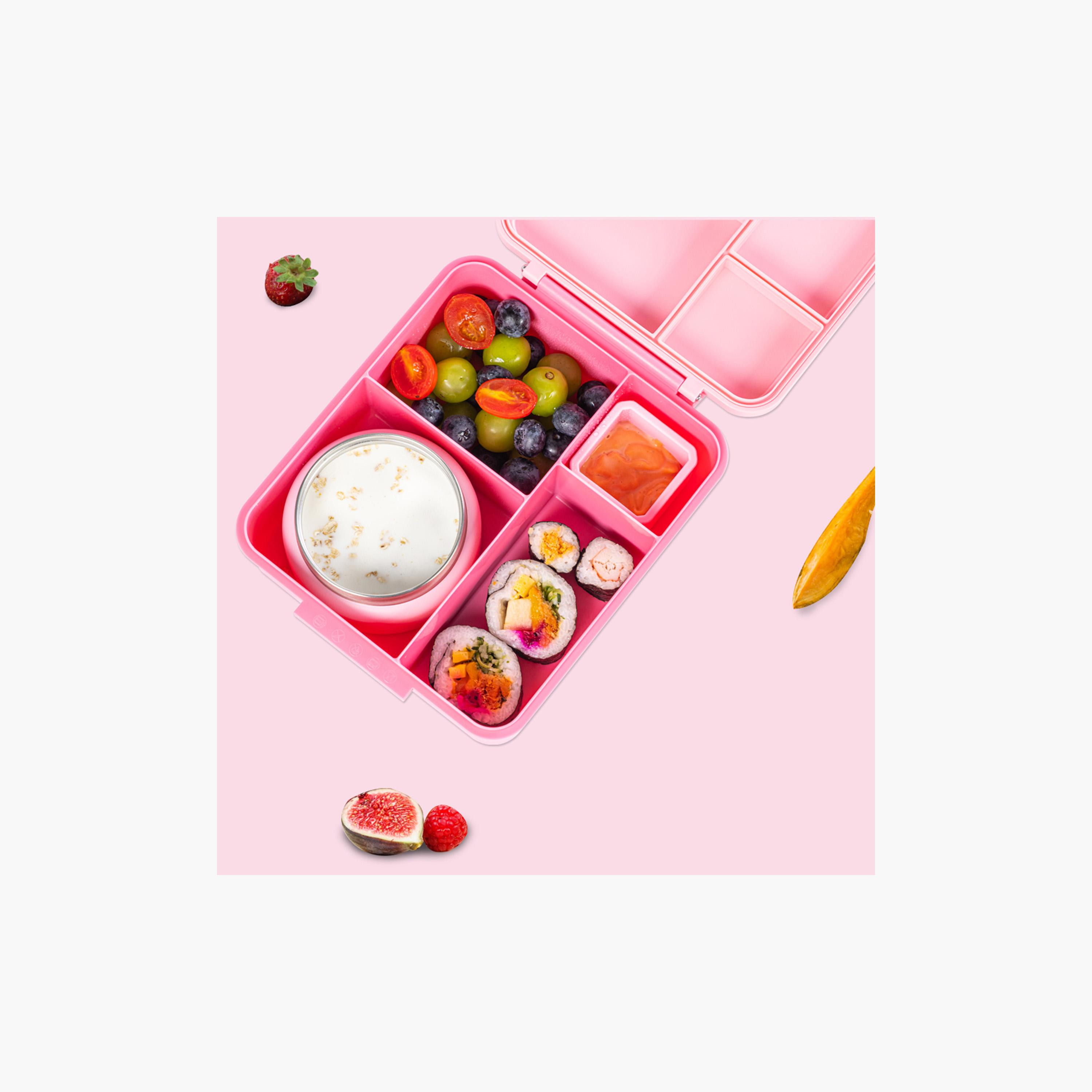 صندوق غداء جامبو بينتو من إيزي كيدز مع ترمس ووعاء صلصة - 1720 مل - وردي-school-lunchessentials-lunchboxes-image-3