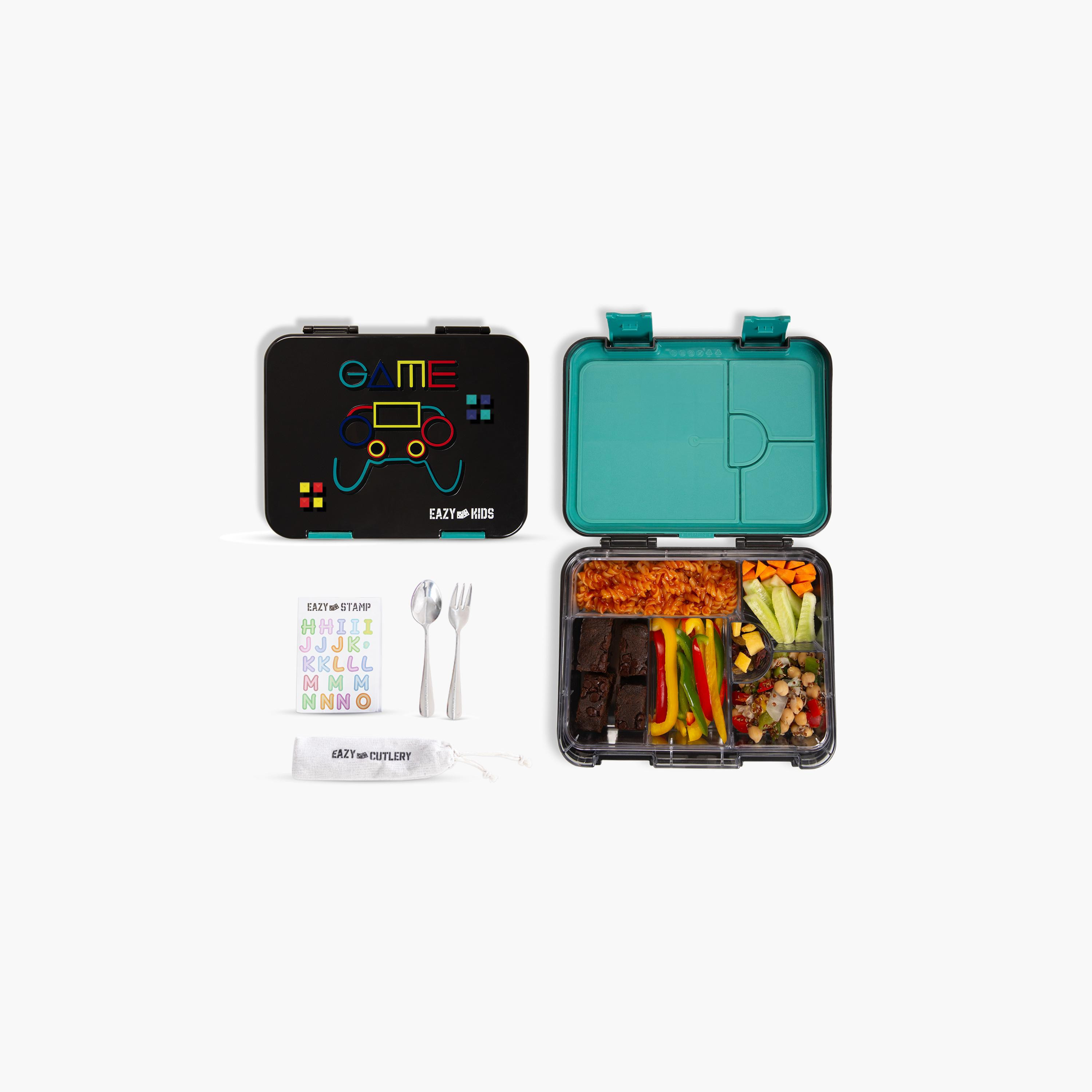 Eazy Kids 6 & 4 Convertible Bento Lunch Box with Accessories - 1160 ml - Gamer - Black-school-lunchessentials-lunchboxes-image-11