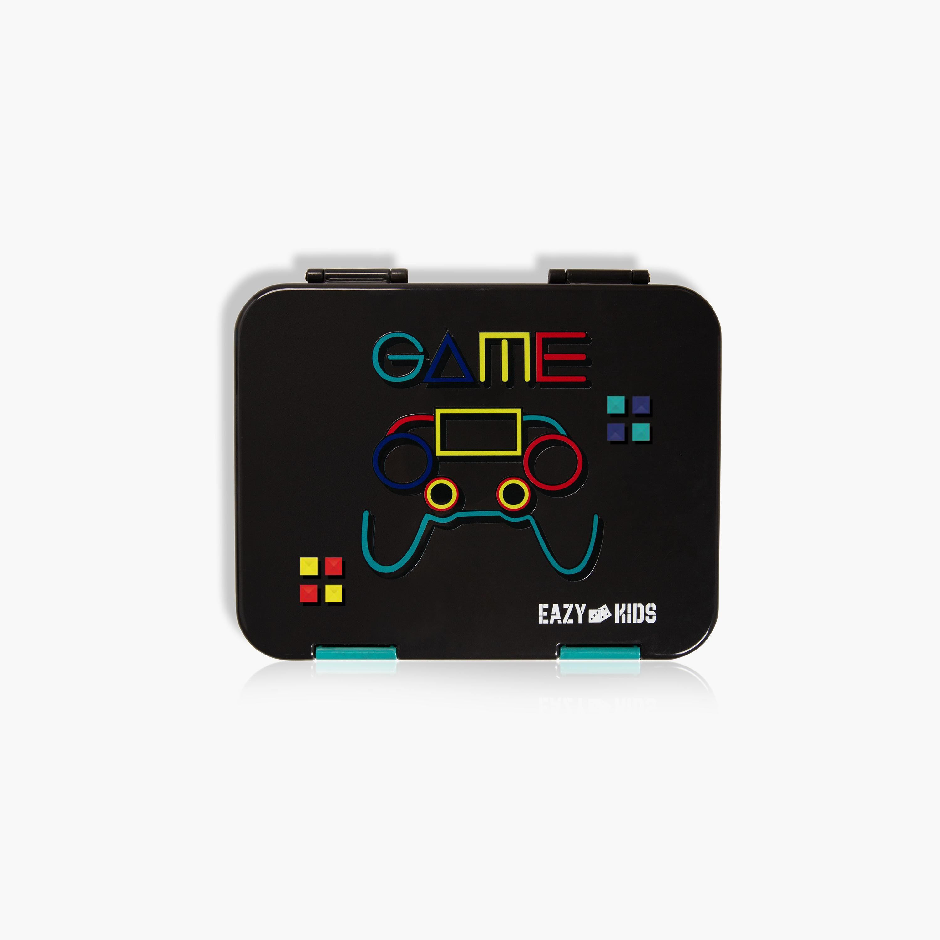 Eazy Kids 6 & 4 Convertible Bento Lunch Box with Accessories - 1160 ml - Gamer - Black-school-lunchessentials-lunchboxes-image-4