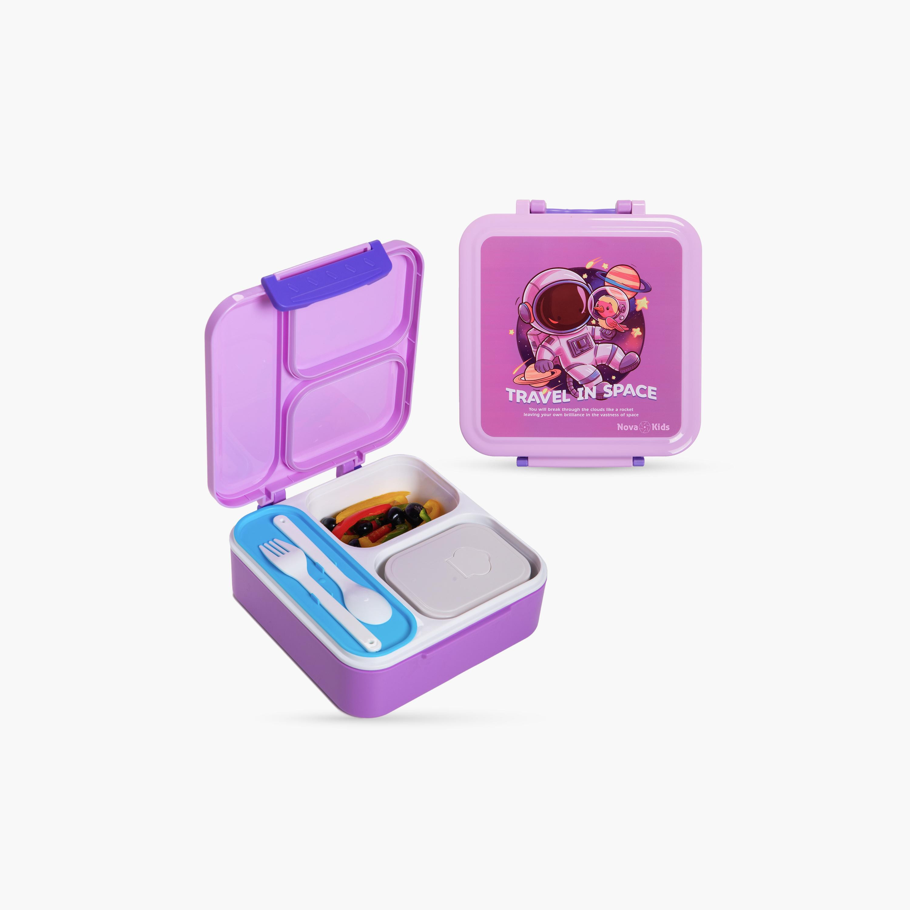 Nova Kids 3-Compartment Bento Lunch Box with Spoon, Fork & Jar - 1500 ml - Astronaut - Purple-school-lunchessentials-lunchboxes-image-1