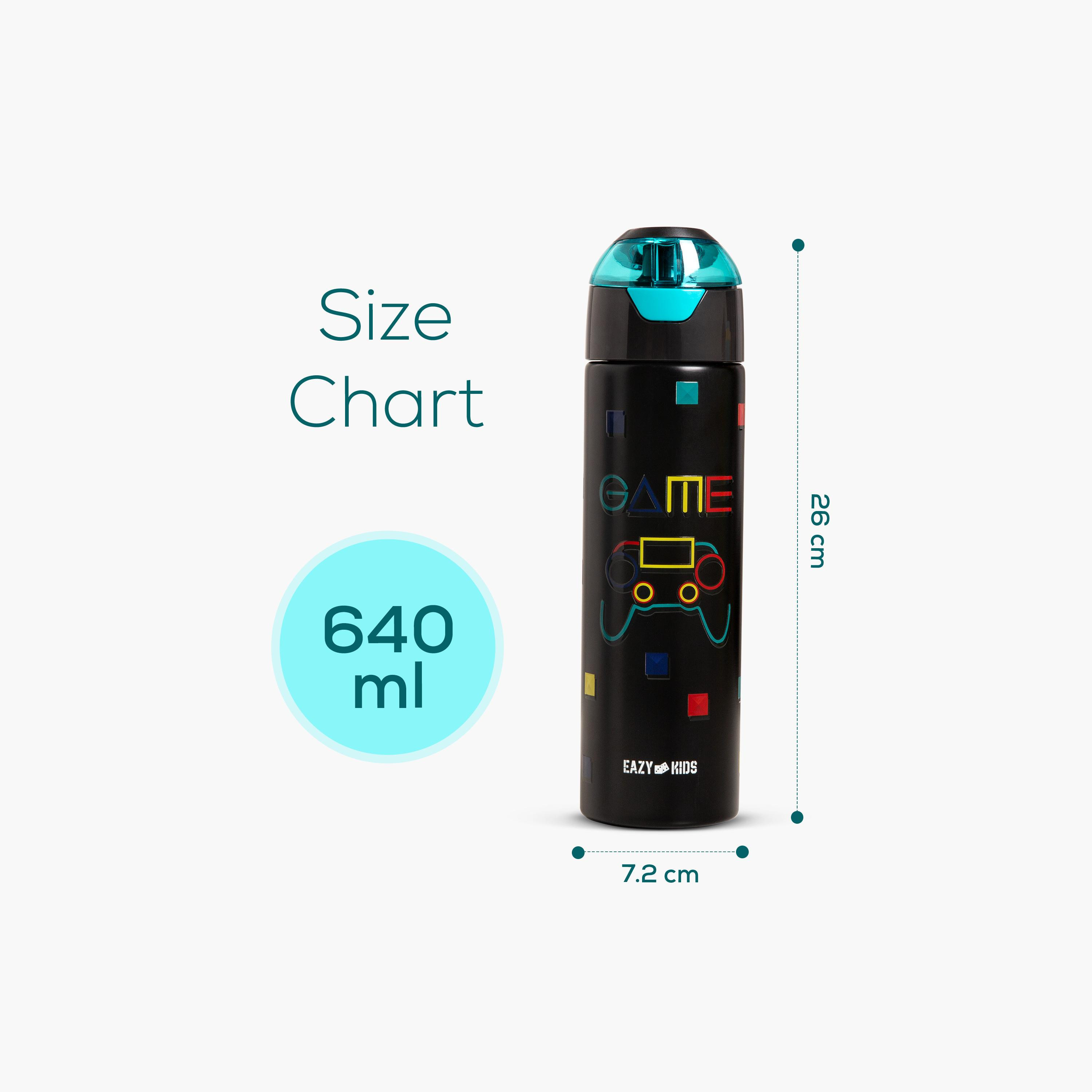 Eazy Kids Stainless Steel Insulated Water Bottle with Spray - 640 ml - Gamer - Black-school-waterbottles-image-16