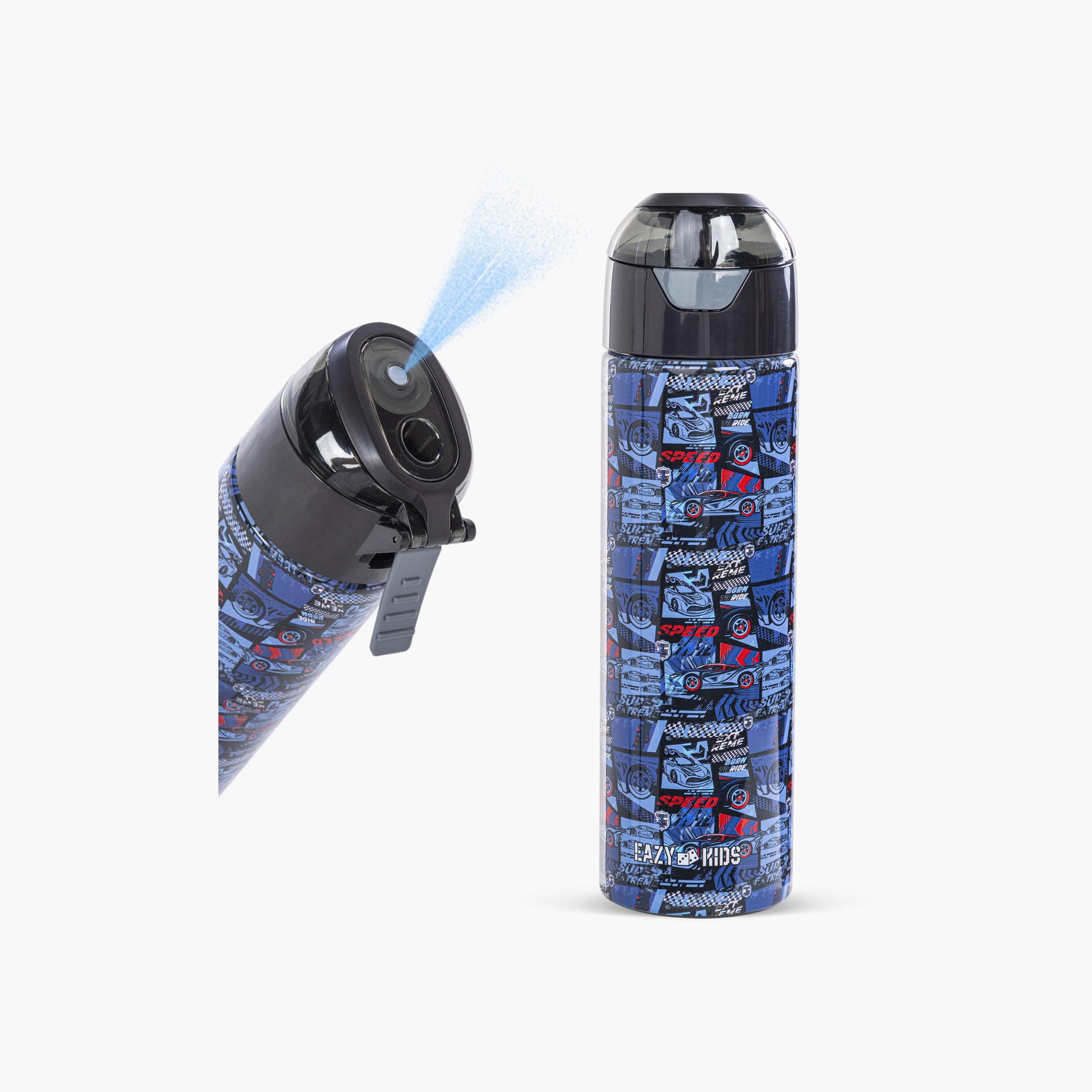 Eazy Kids Stainless Steel Insulated Water Bottle with Spray - 640 ml - T-Rex - Car Racing - Blue-school-waterbottles-image-9