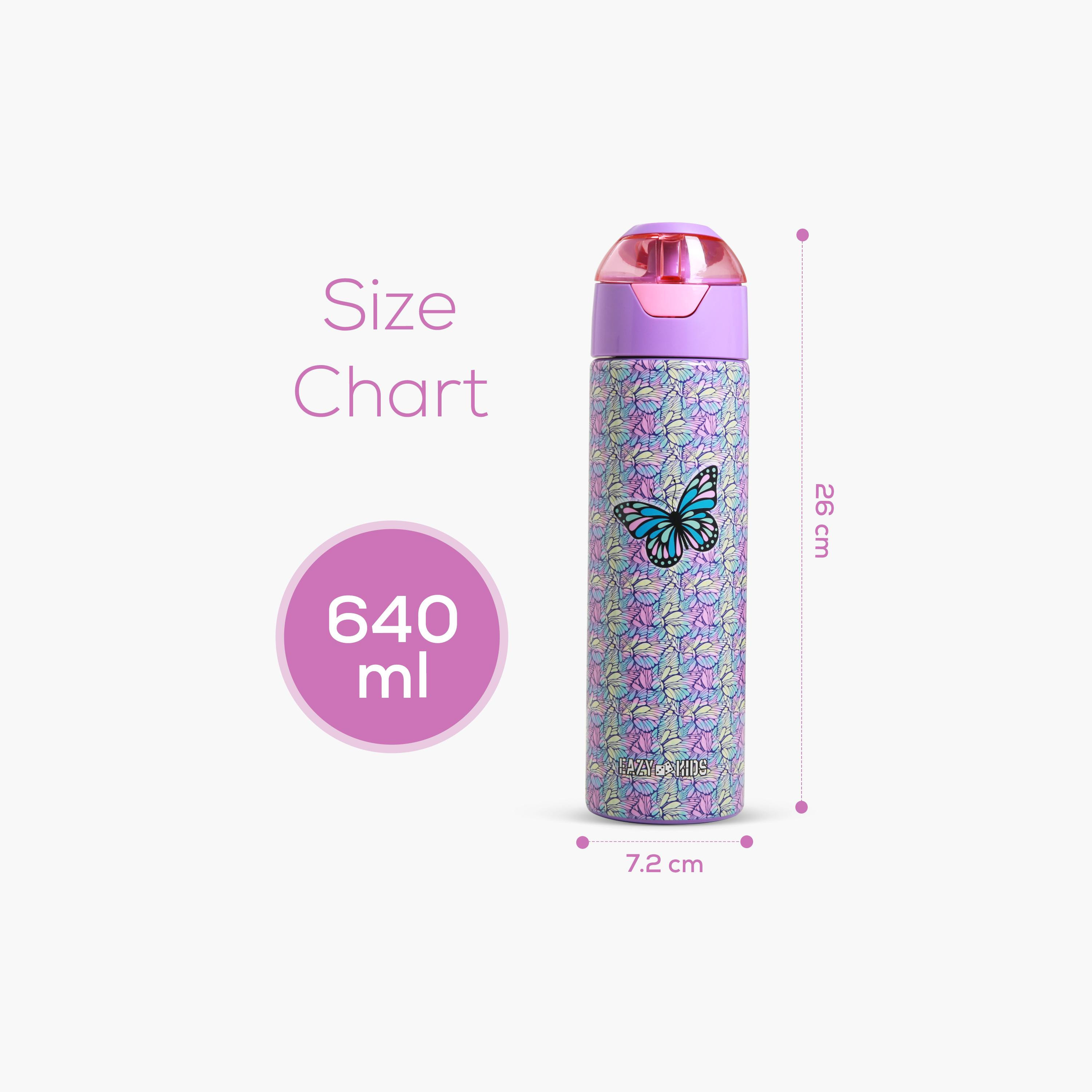 Eazy Kids Stainless Steel Insulated Water Bottle with Spray - 640 ml - Butterfly - Purple-school-waterbottles-image-16