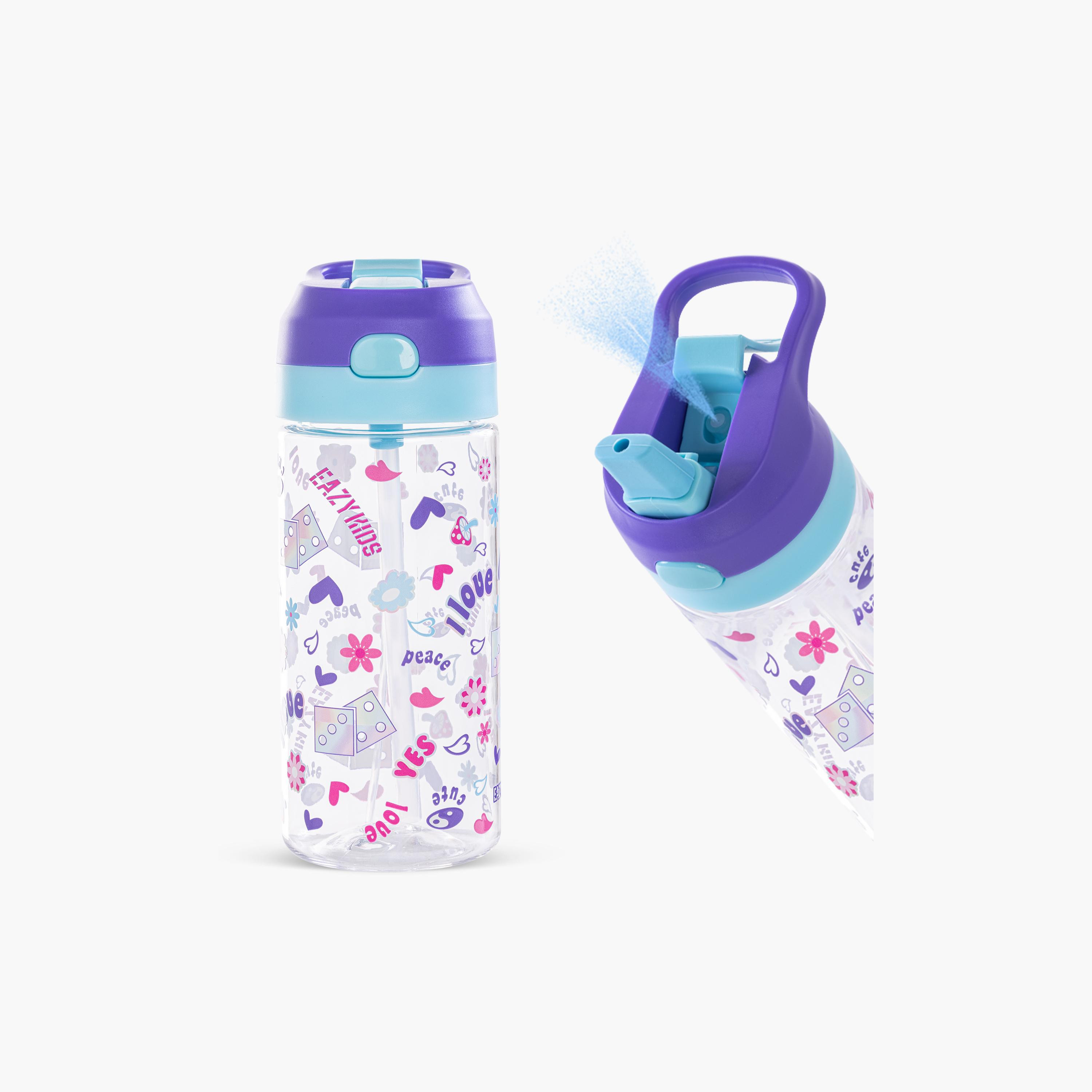 Eazy Kids Tritan Water Bottle with Spray - 500 ml - Floral - Purple-school-waterbottles-image-1