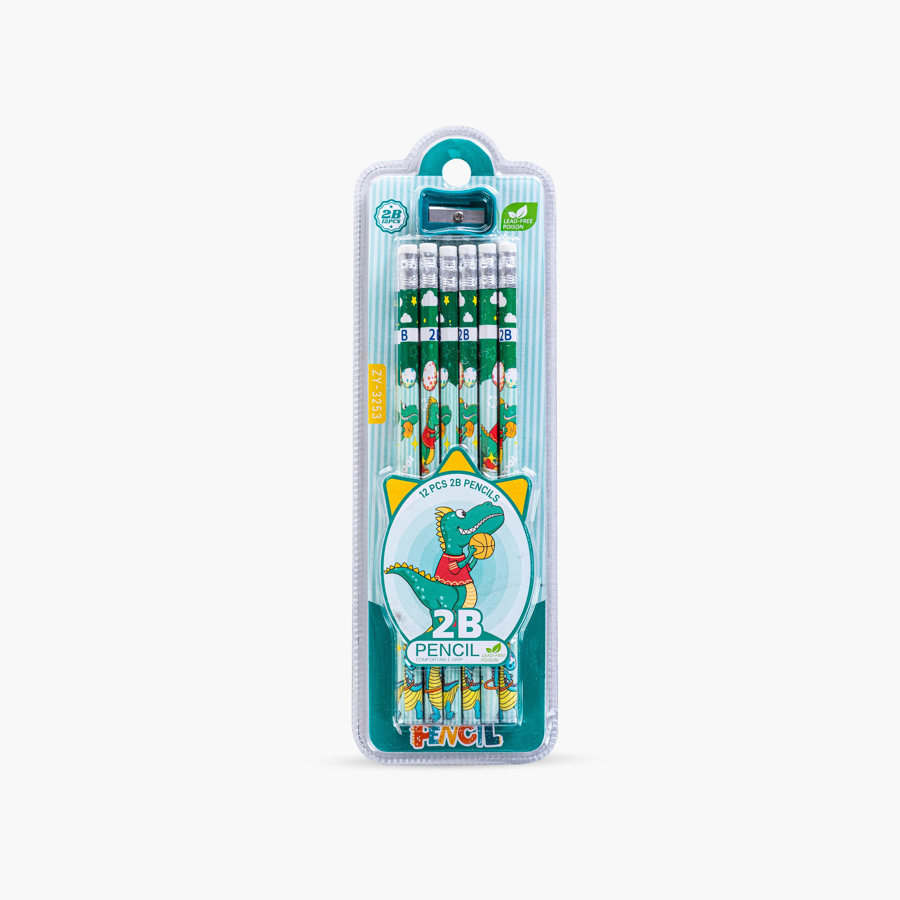 Eazy Kids 12-Piece 2B Pencils with Eraser & Sharpener - Green-school-stationery-pensandpencils-image-1