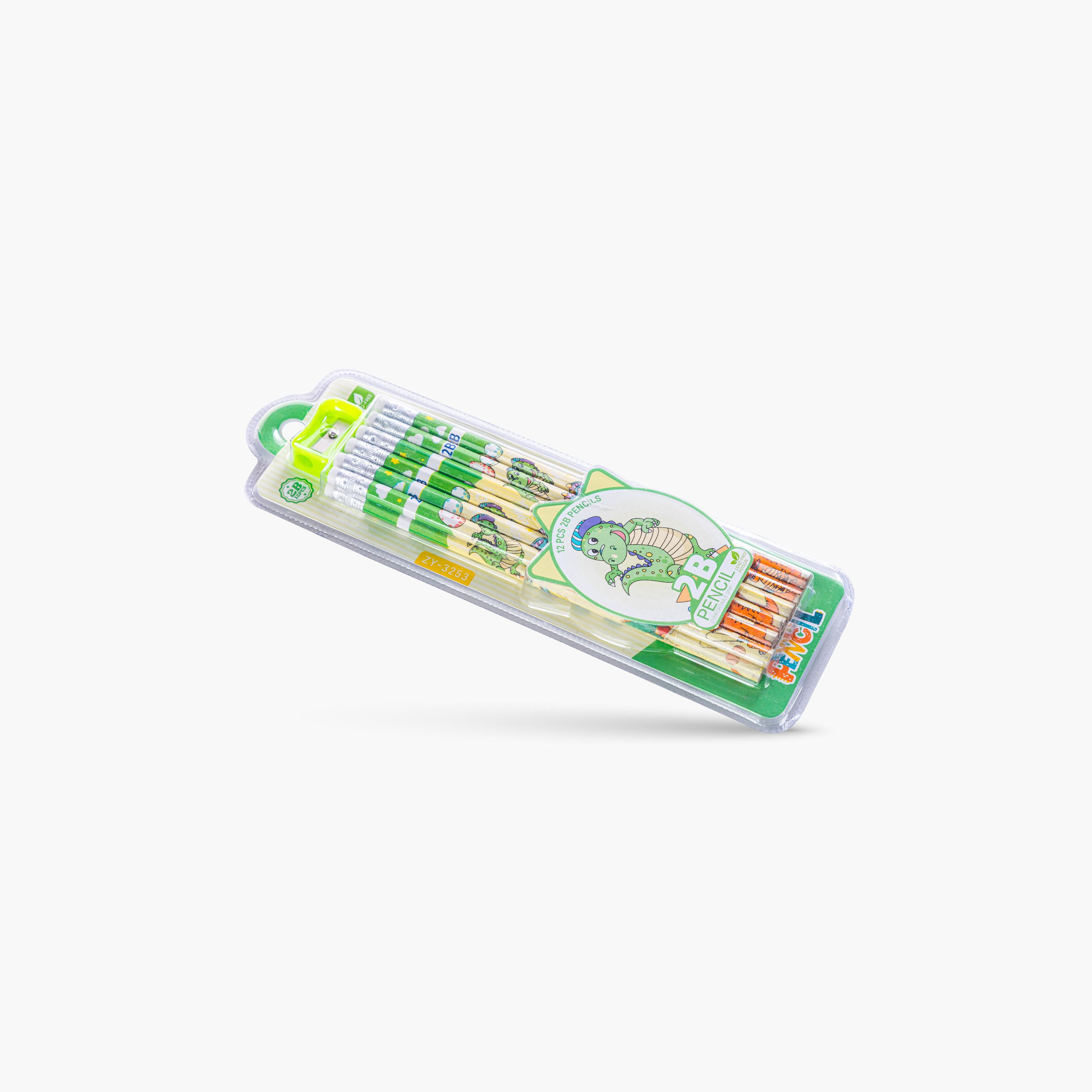 Eazy Kids 12-Piece 2B Pencils with Eraser & Sharpener - Light Green-school-stationery-pensandpencils-image-2