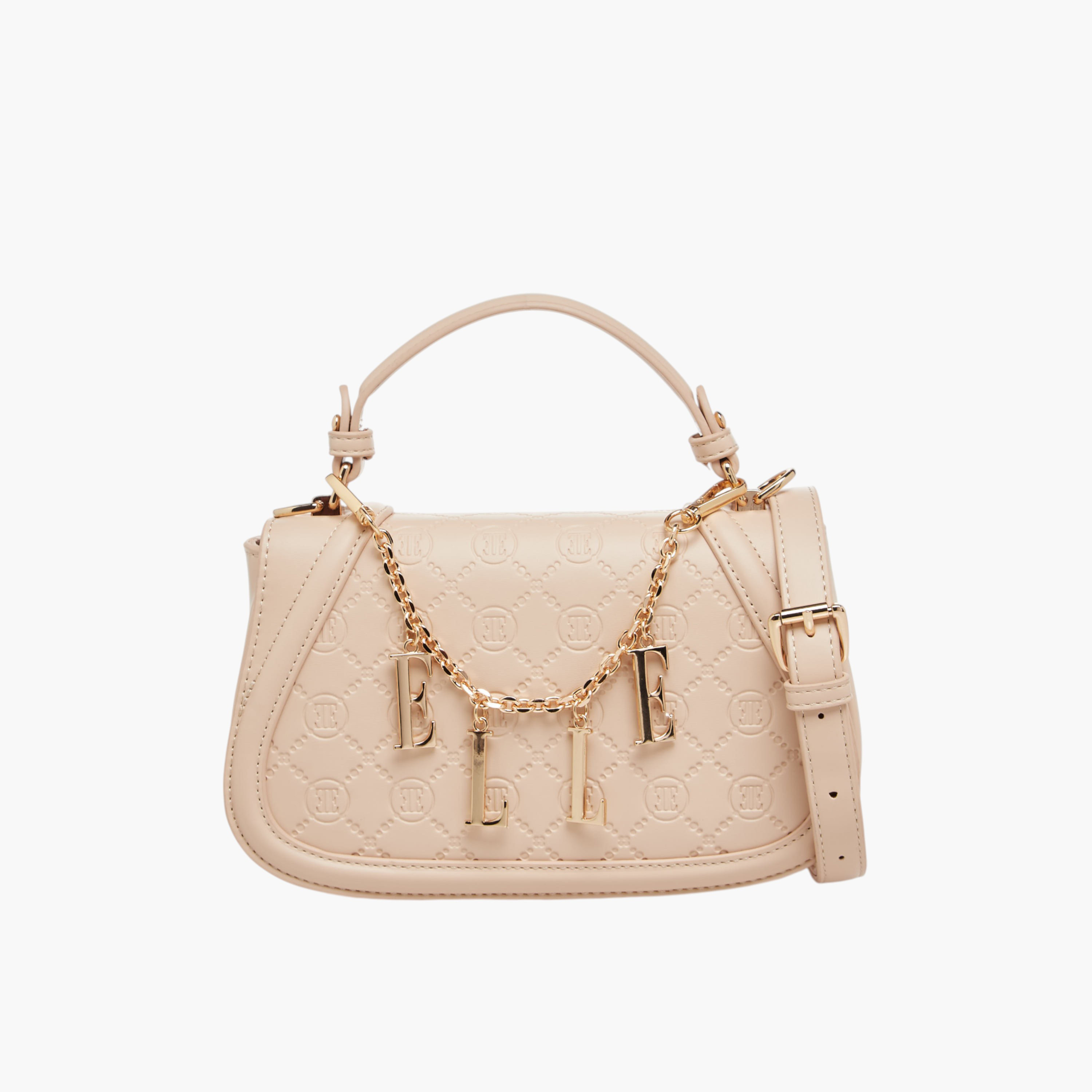 Elle Monogram Embossed Satchel Bag with Metal Accent-women-bagsandwallets-handbags-image-1