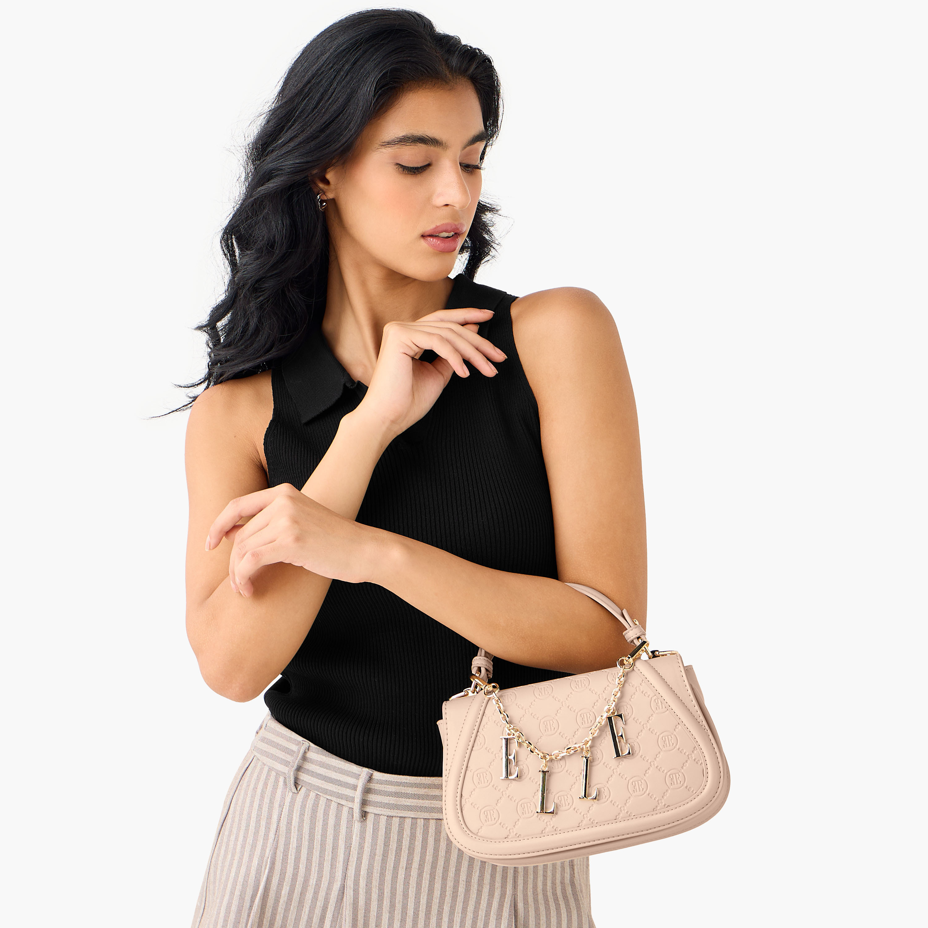 Elle Monogram Embossed Satchel Bag with Metal Accent-women-bagsandwallets-handbags-image-2