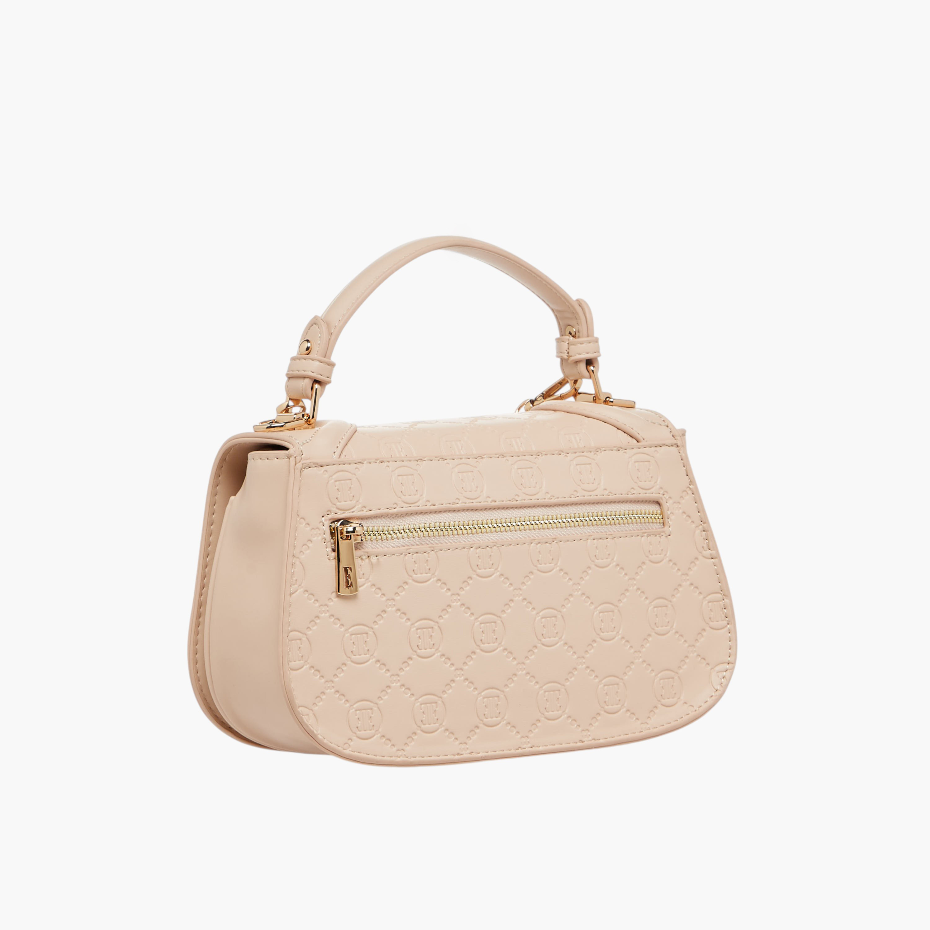 Elle Monogram Embossed Satchel Bag with Metal Accent-women-bagsandwallets-handbags-image-4