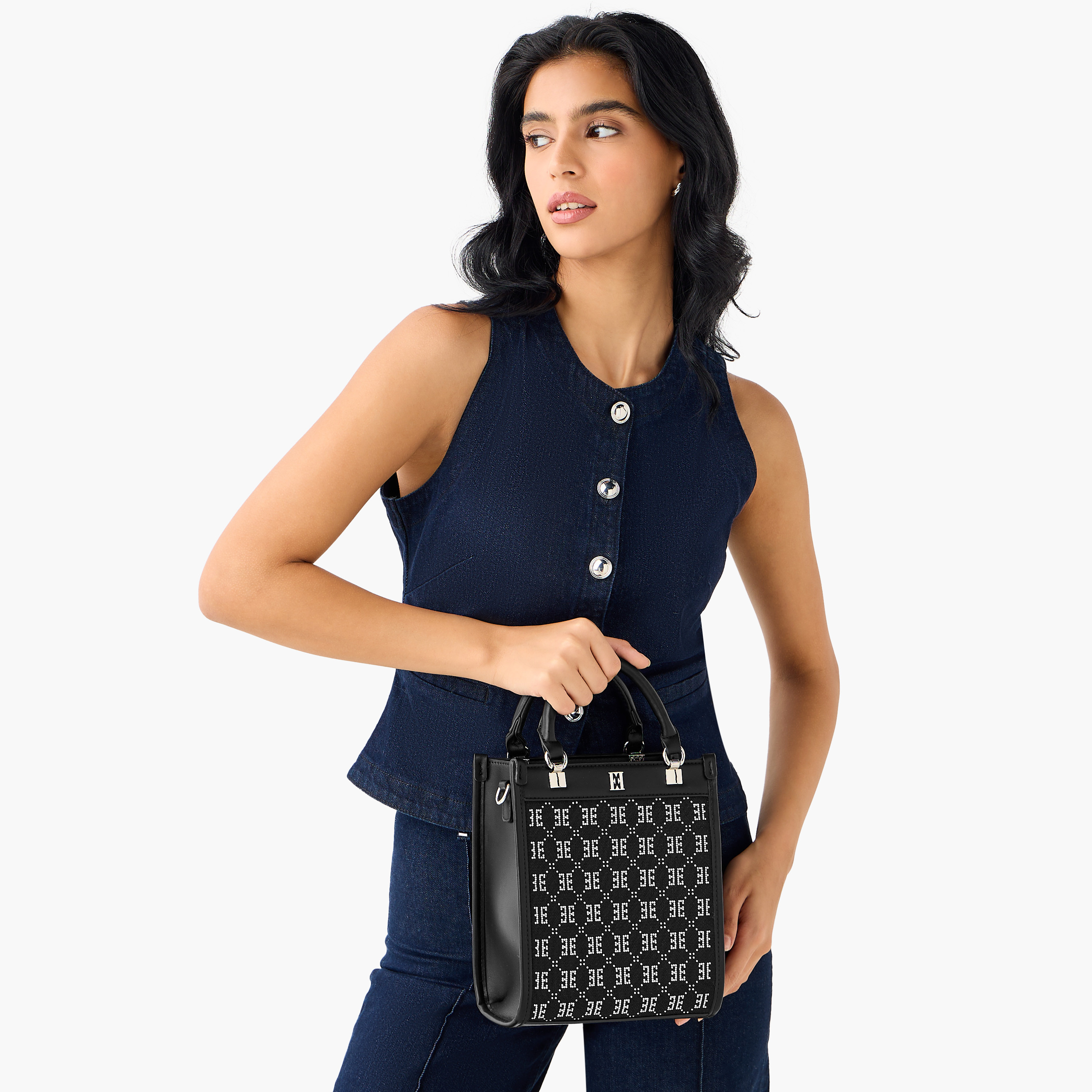 Elle Diamante Embellished Tote Bag with Double Handle-women-bagsandwallets-handbags-image-2