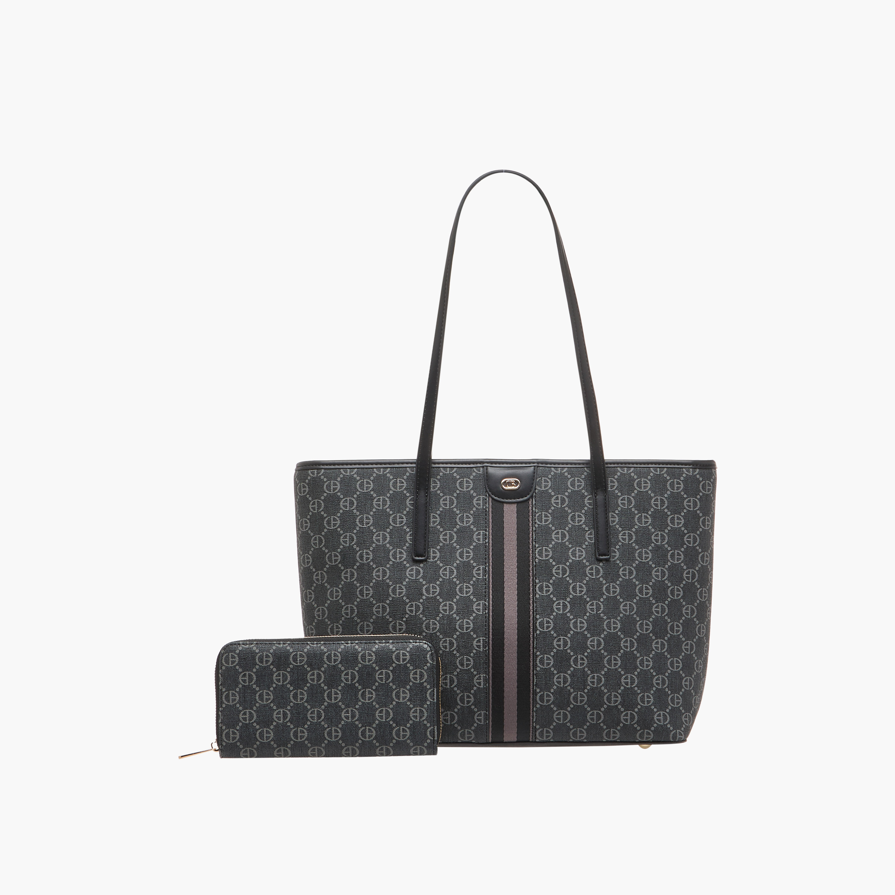 Chrisbella Monogram Print Tote Bag with Zip Around Wallet-women-bagsandwallets-handbags-image-1