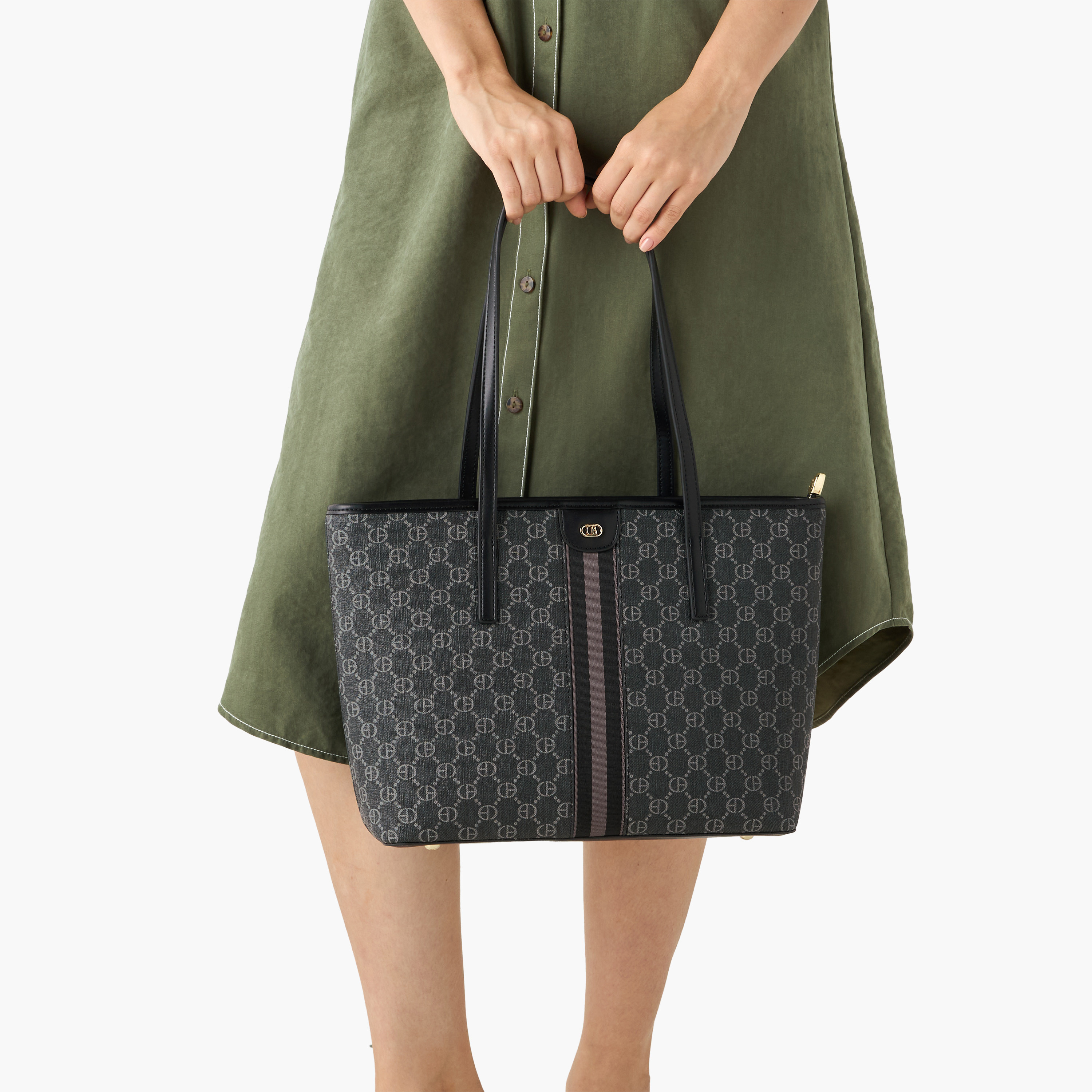 Chrisbella Monogram Print Tote Bag with Zip Around Wallet-women-bagsandwallets-handbags-image-2