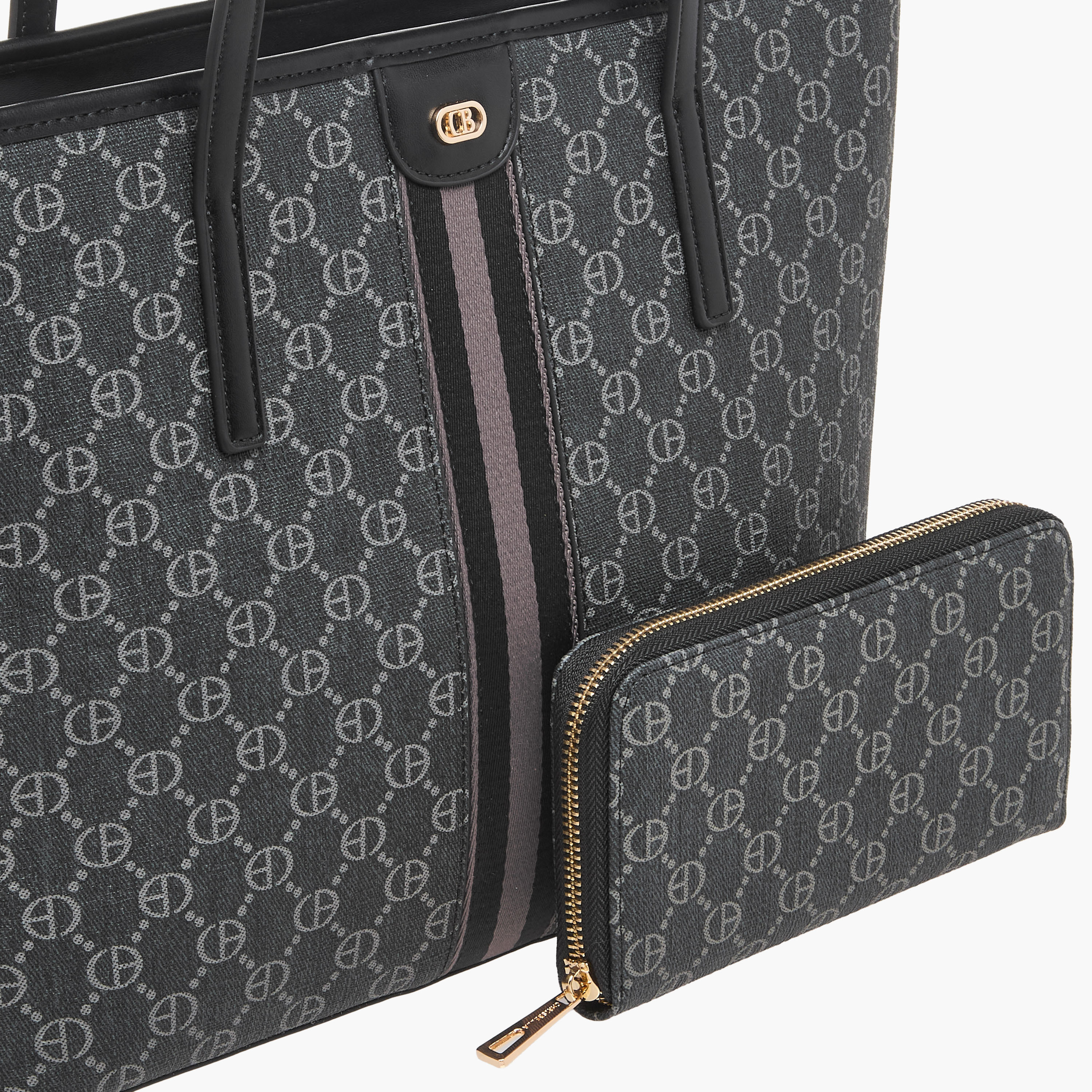 Chrisbella Monogram Print Tote Bag with Zip Around Wallet-women-bagsandwallets-handbags-image-8