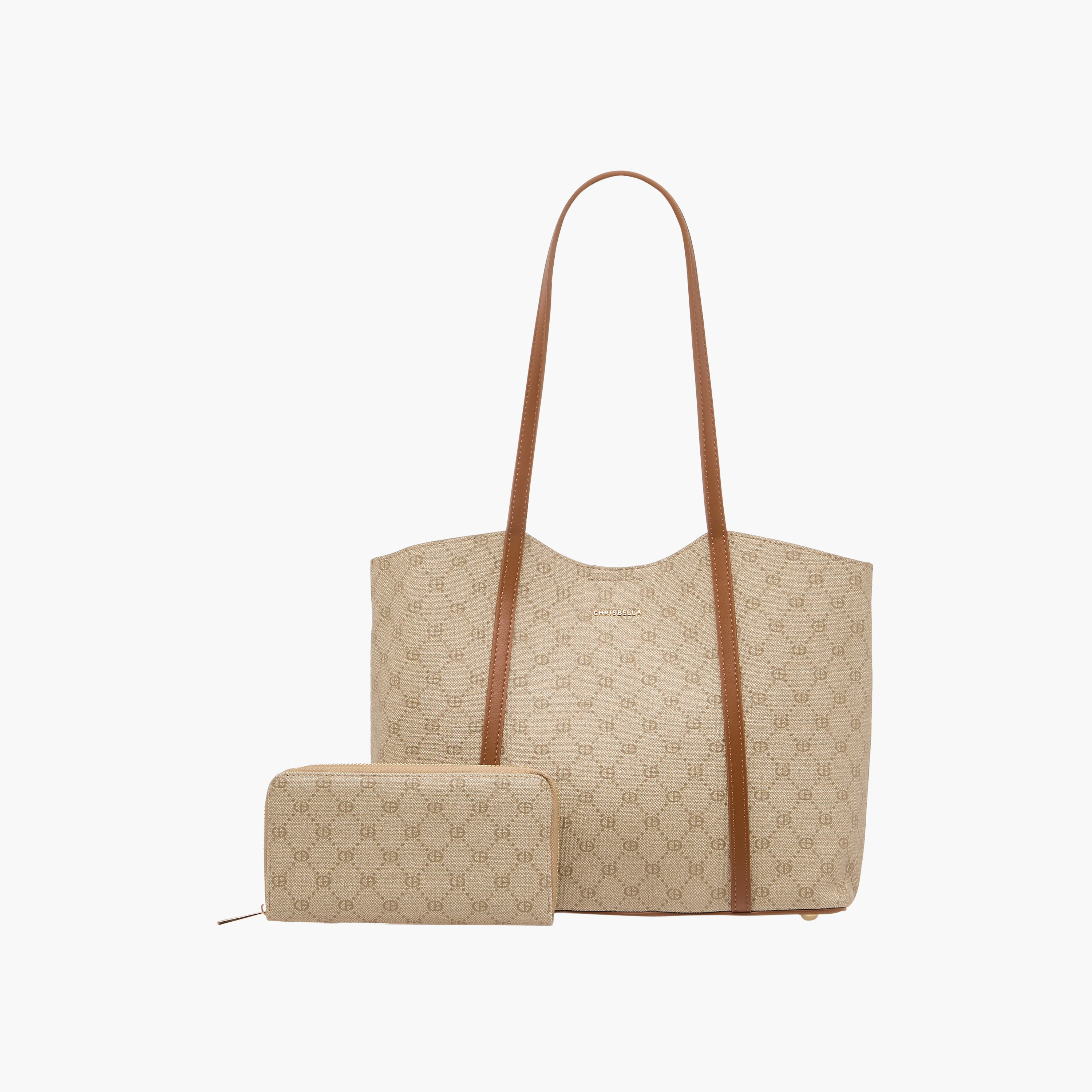 Chrisbella Monogram Print Tote Bag with Zip Around Wallet-women-bagsandwallets-handbags-image-1