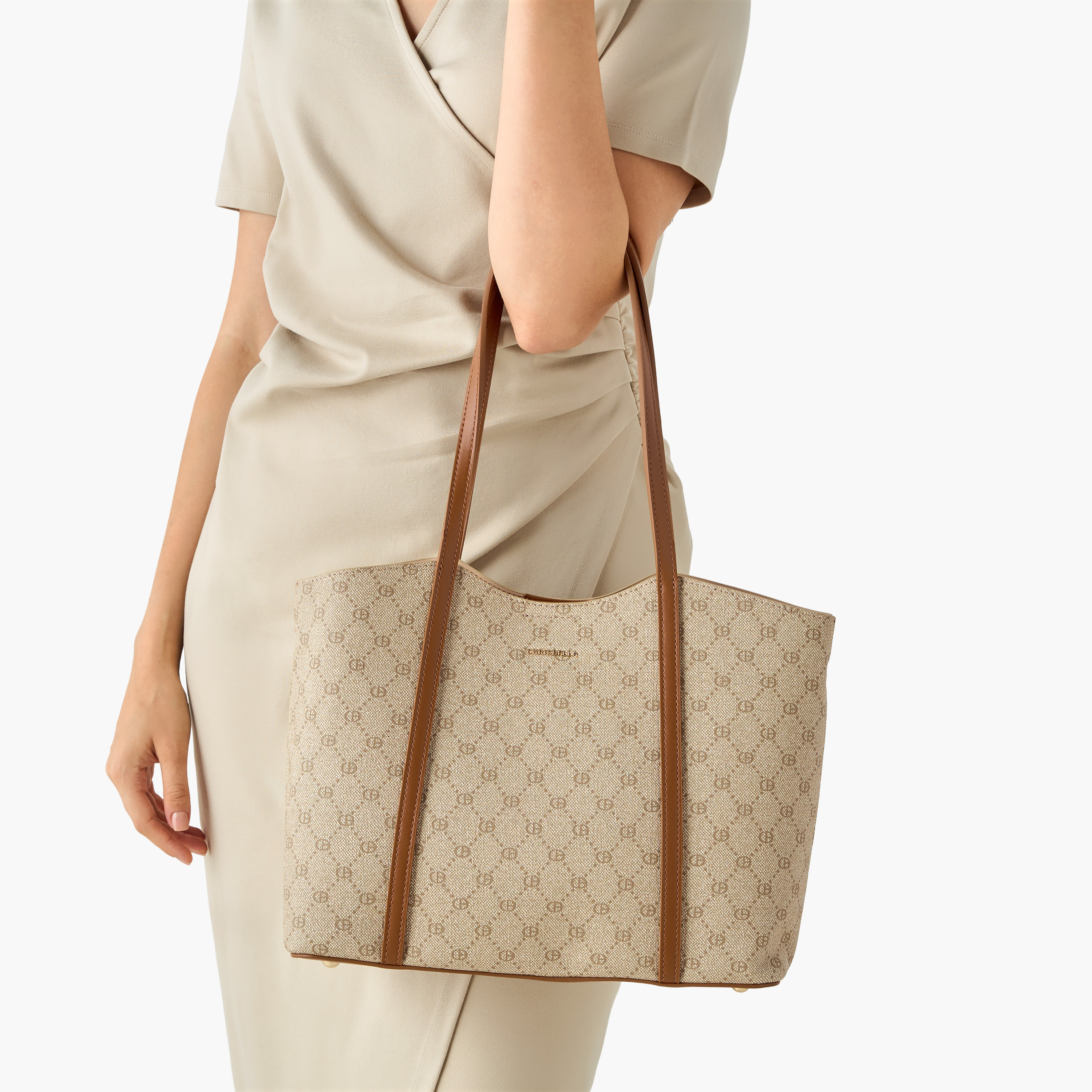 Chrisbella Monogram Print Tote Bag with Zip Around Wallet-women-bagsandwallets-handbags-image-2