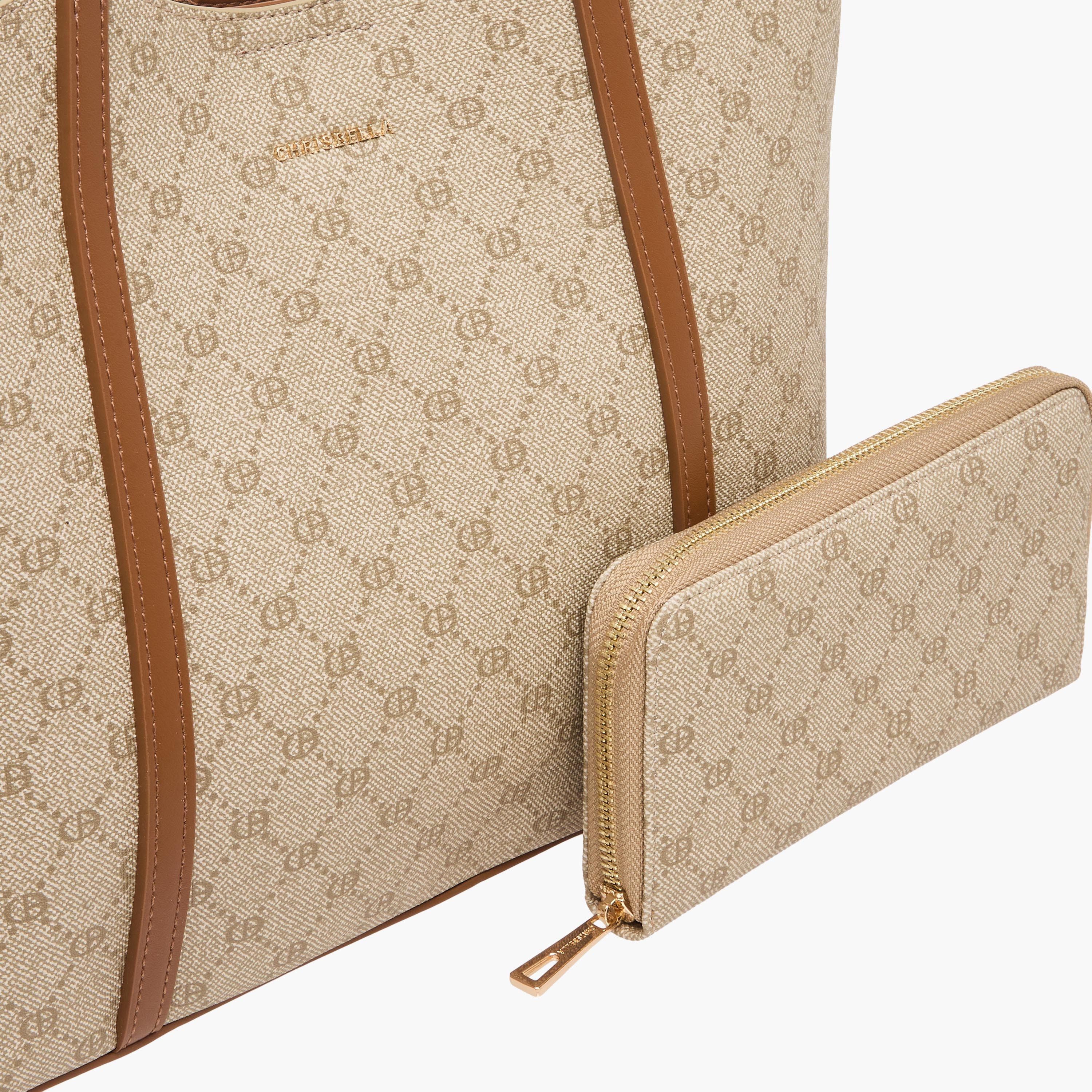Chrisbella Monogram Print Tote Bag with Zip Around Wallet-women-bagsandwallets-handbags-image-7