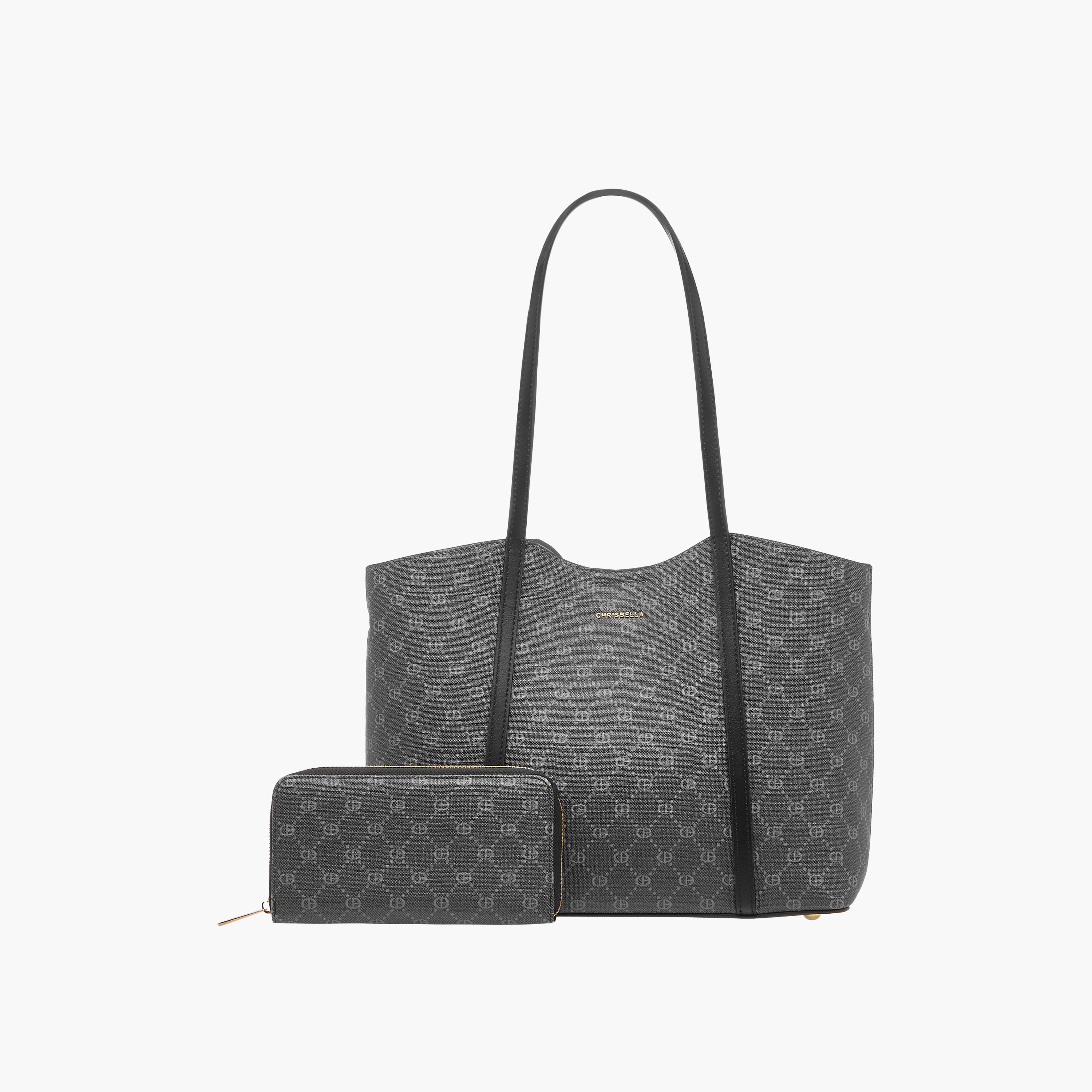 Chrisbella Monogram Print Tote Bag with Zip Around Wallet-women-bagsandwallets-handbags-image-1
