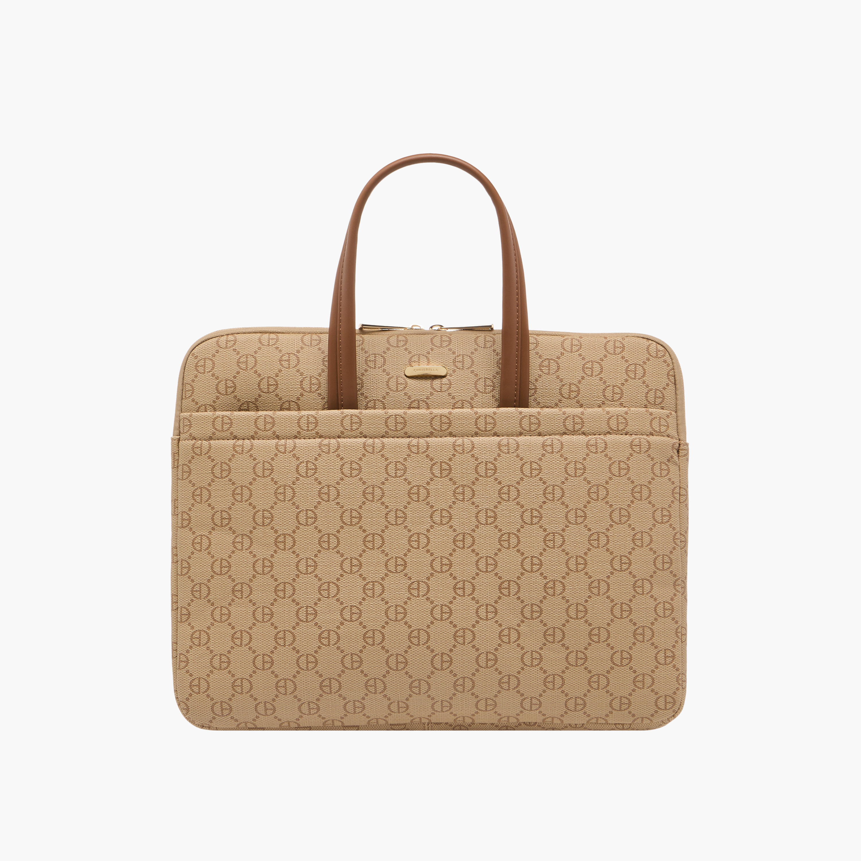 Buy Chrisbella Monogram Print Laptop Bag with Top Handles Online ...