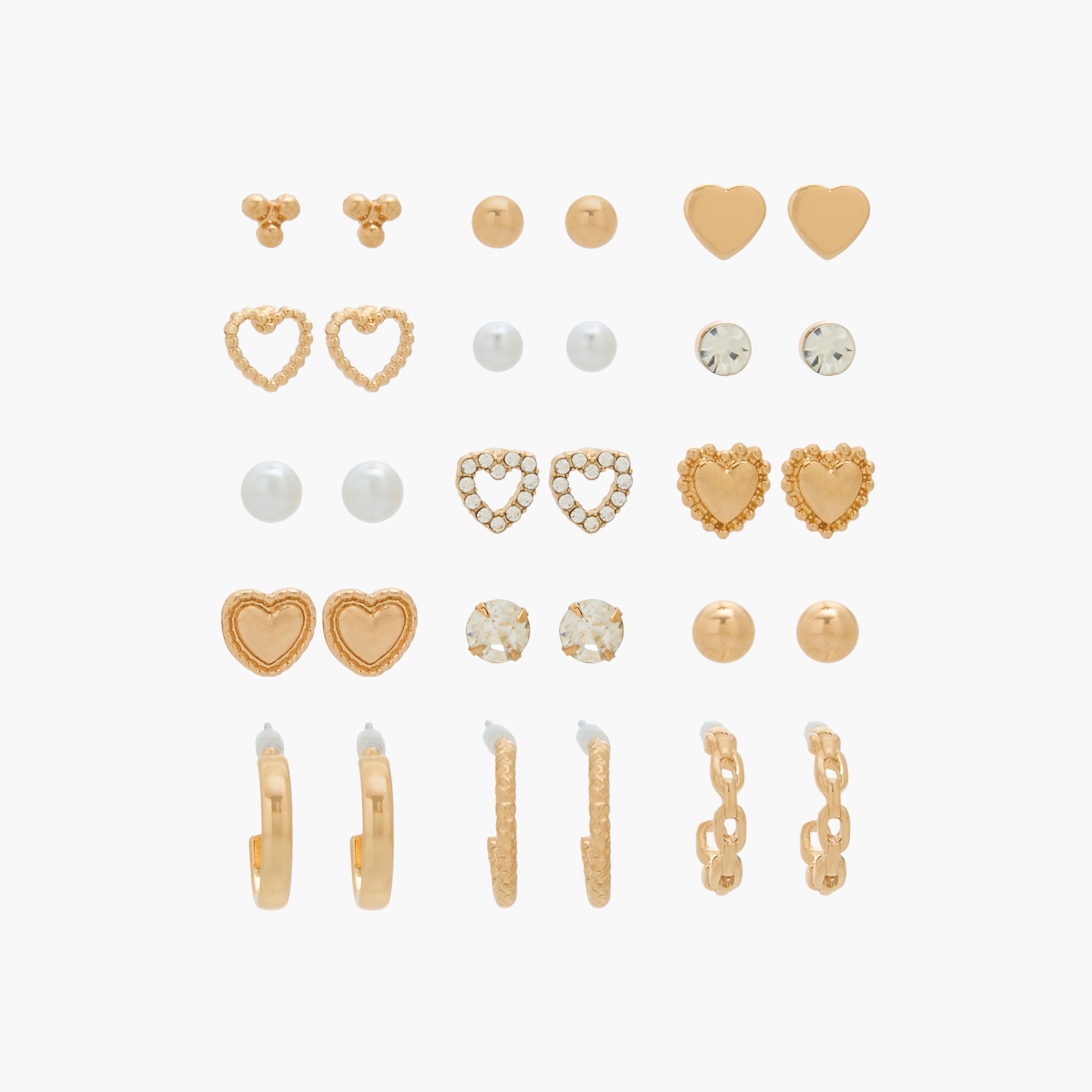 Pack of 15 Gold Tone Assorted Earrings with Pushback Closure-women-watchesandjewellery-jewellery-earrings-image-1