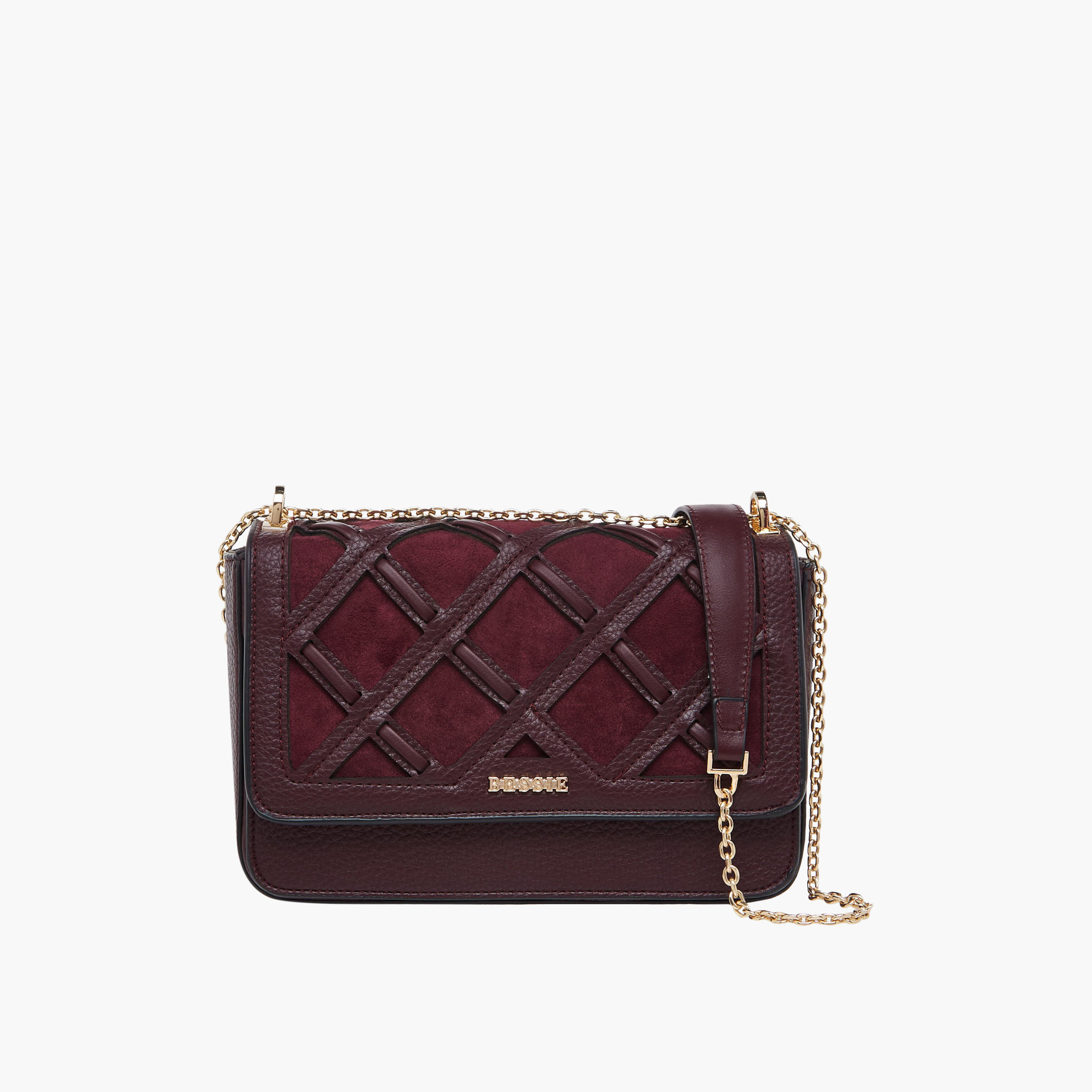 Bessie London Checked Detail Crossbody Bag with Chain Strap-women-bagsandwallets-handbags-image-1