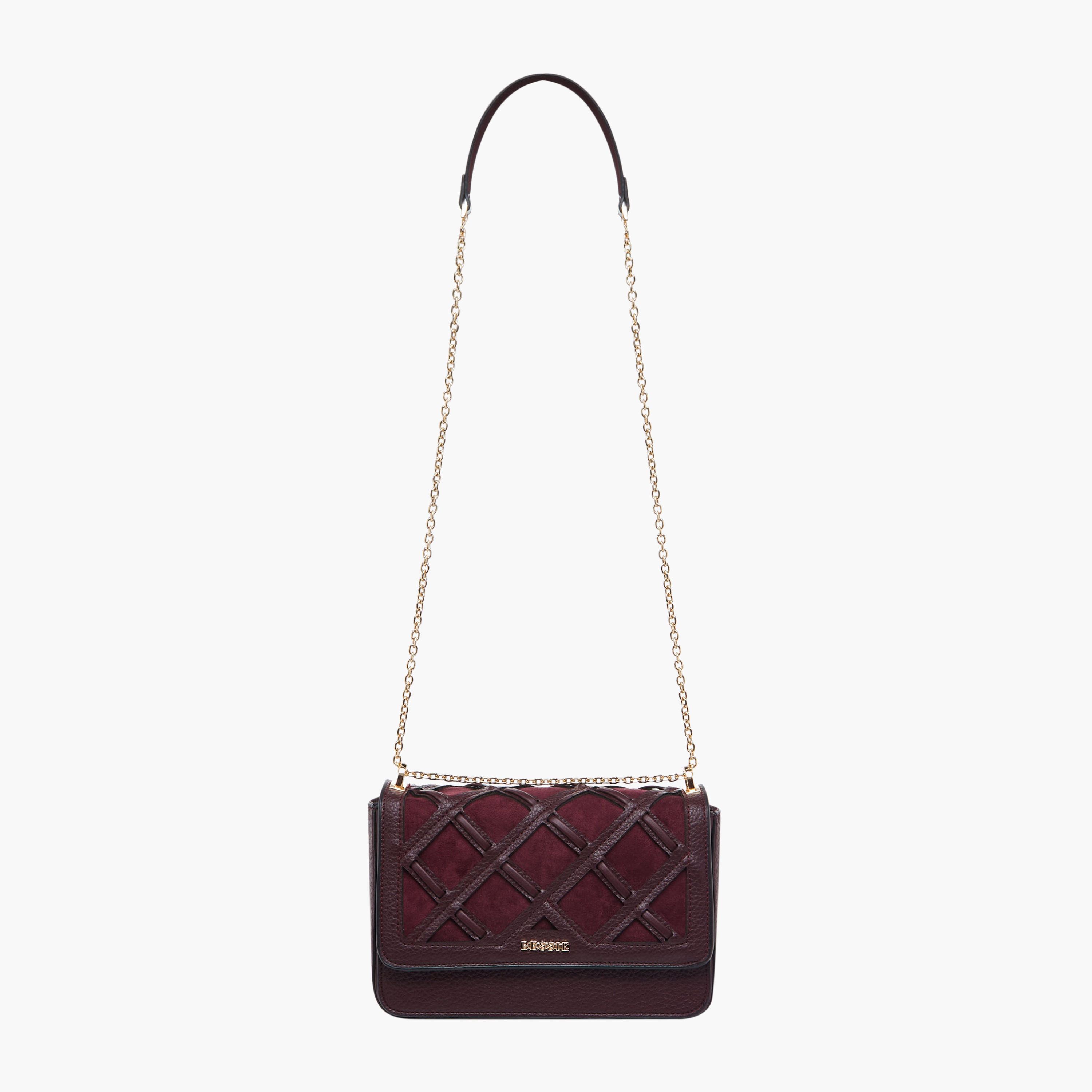 Bessie London Checked Detail Crossbody Bag with Chain Strap-women-bagsandwallets-handbags-image-3