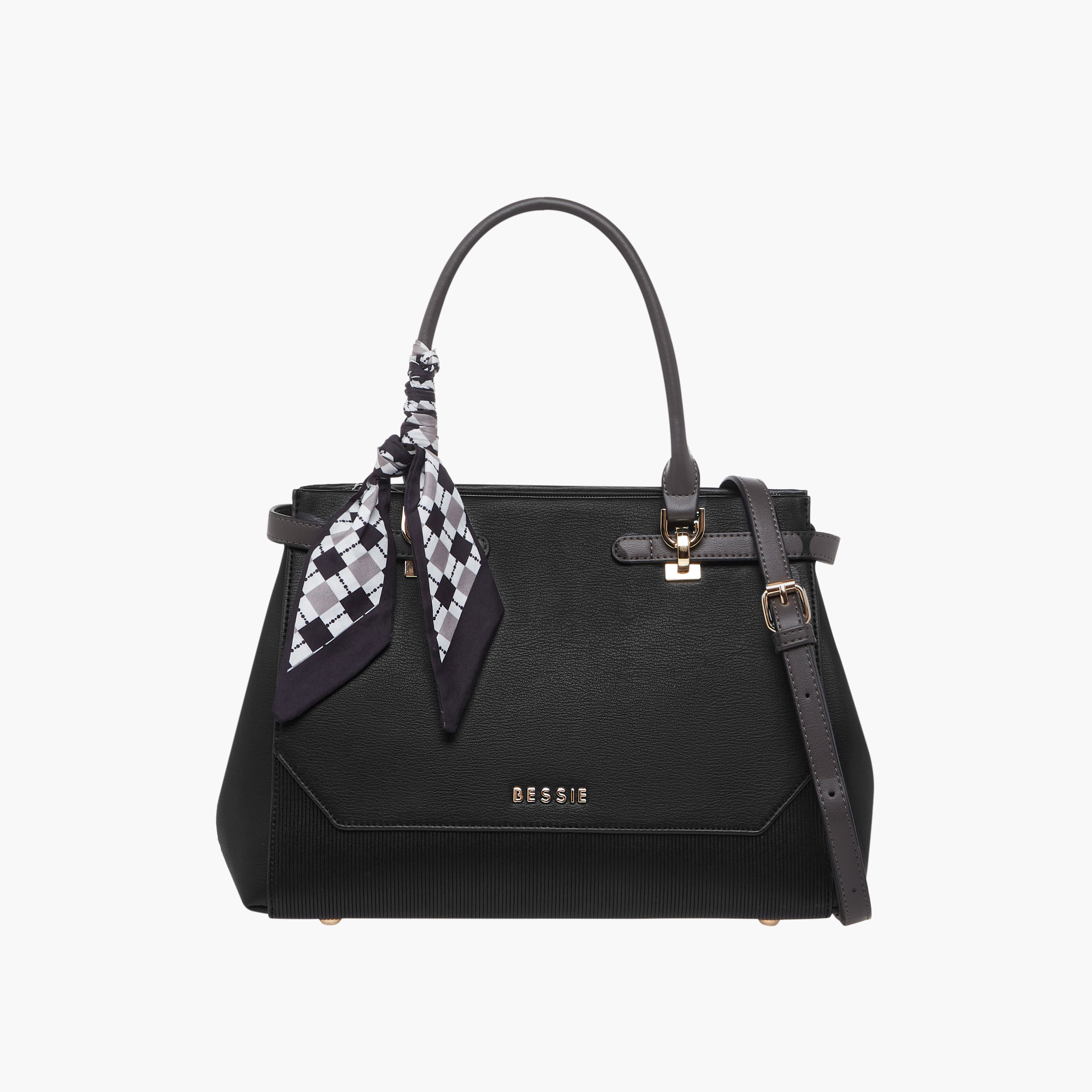 Bessie London Scarf Accent Tote Bag with Detachable Strap-women-bagsandwallets-handbags-image-1