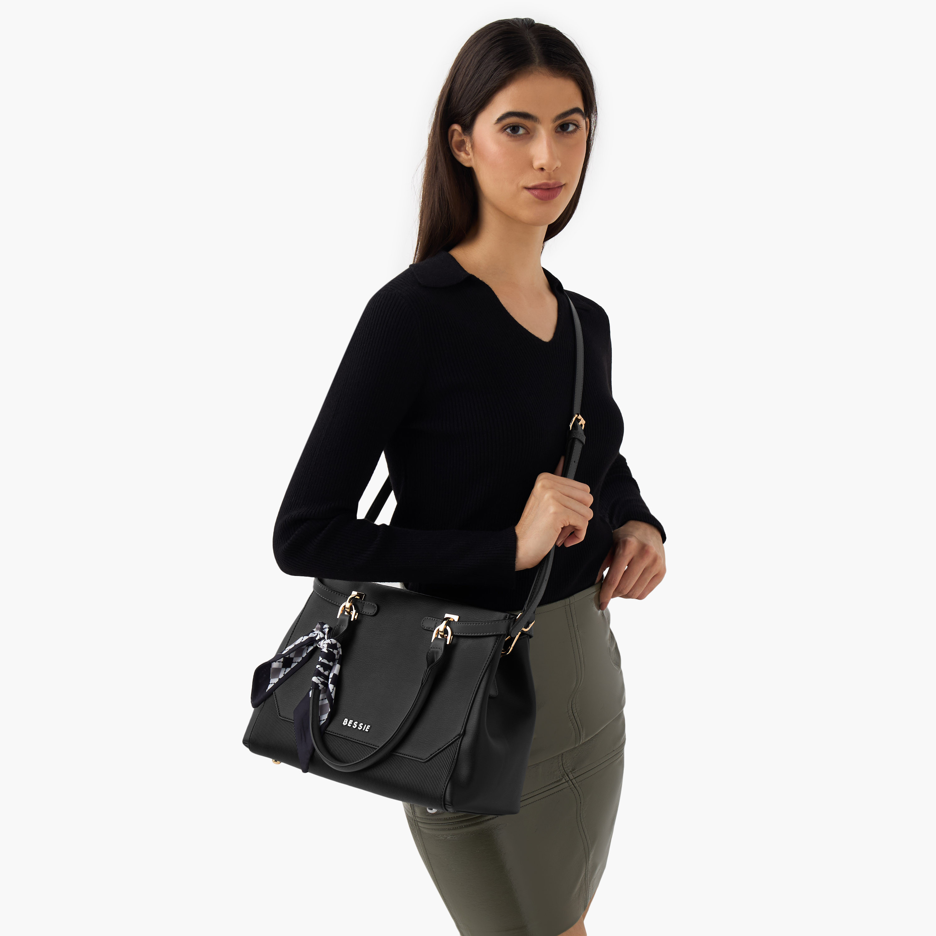 Bessie London Scarf Accent Tote Bag with Detachable Strap-women-bagsandwallets-handbags-image-2
