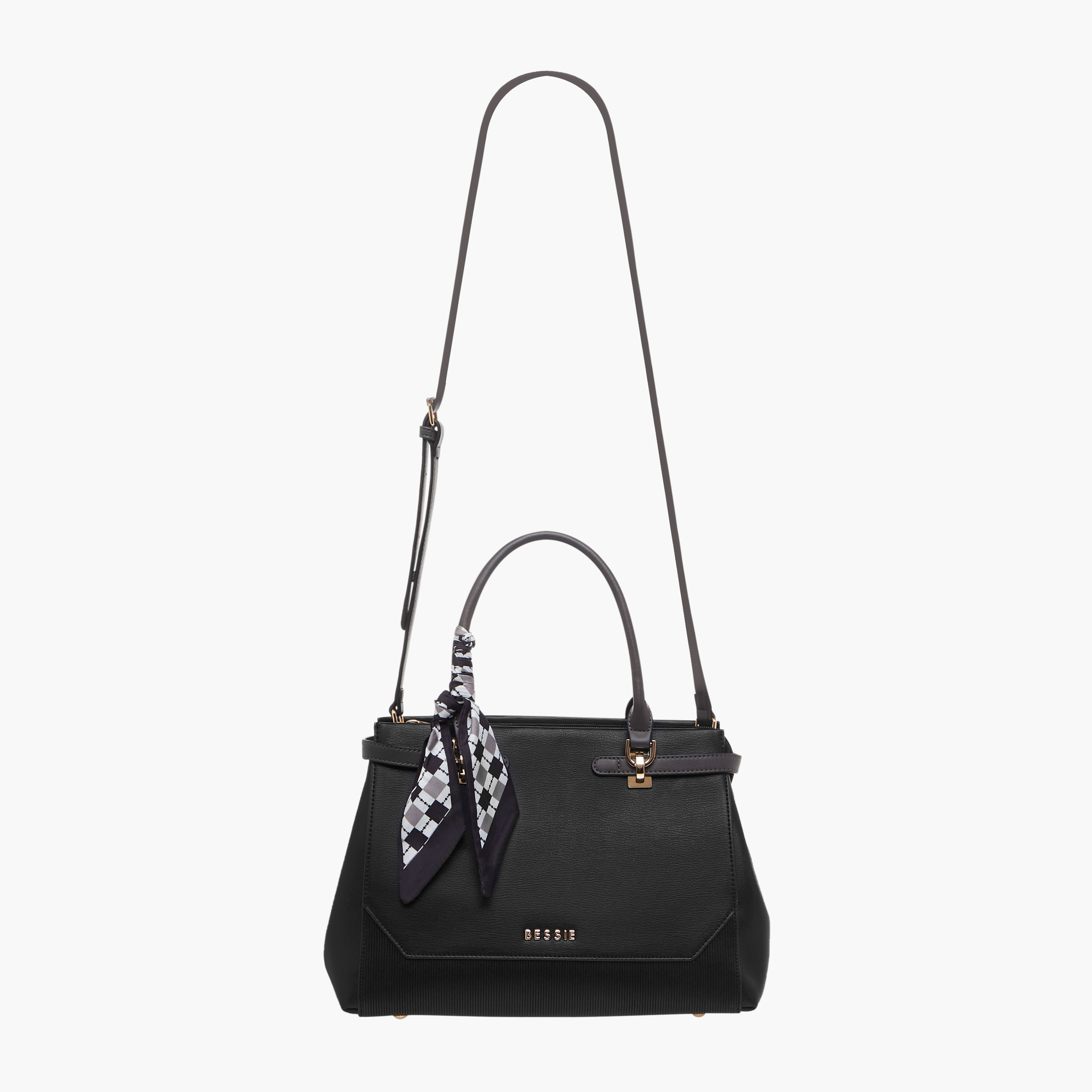 Bessie London Scarf Accent Tote Bag with Detachable Strap-women-bagsandwallets-handbags-image-3