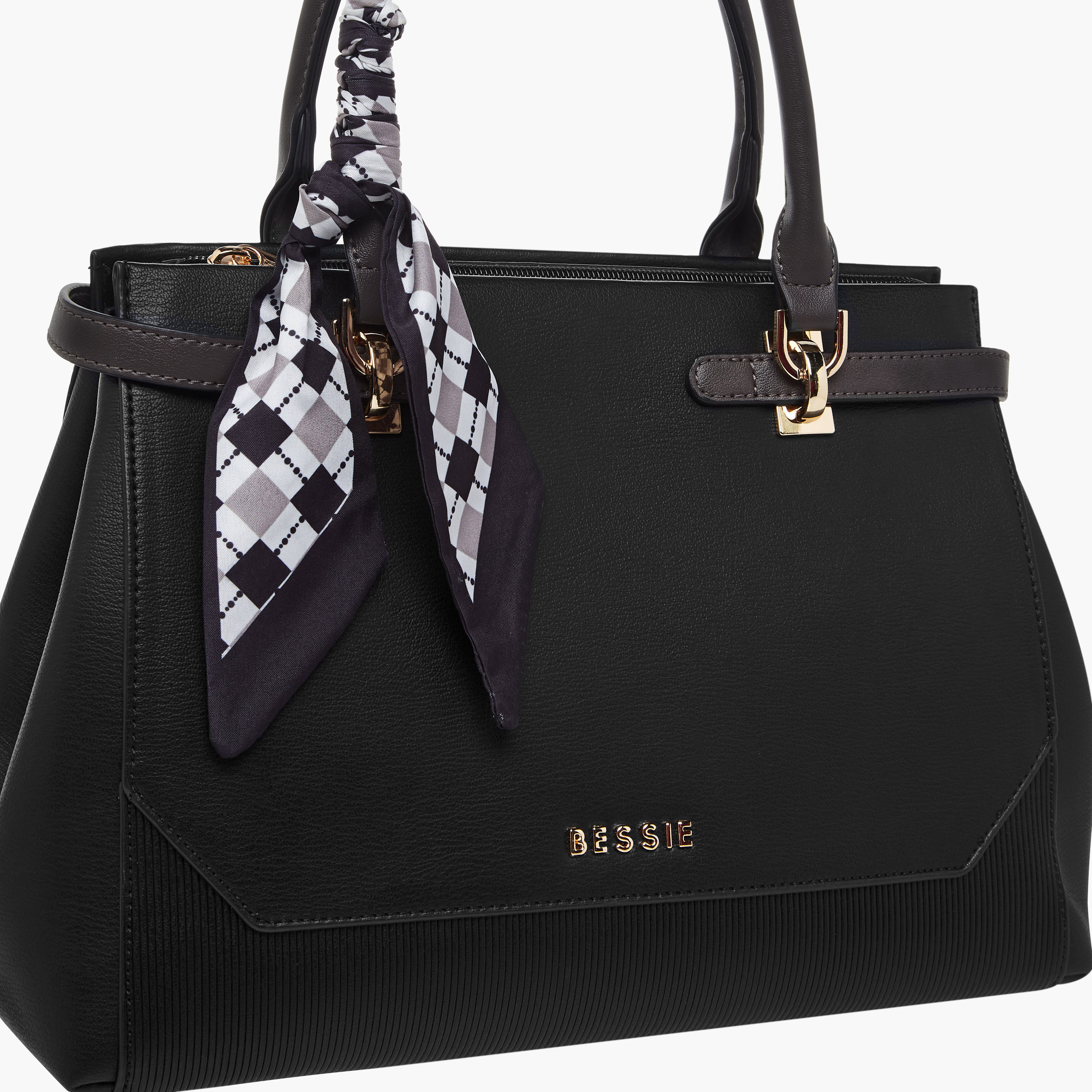 Bessie London Scarf Accent Tote Bag with Detachable Strap-women-bagsandwallets-handbags-image-5