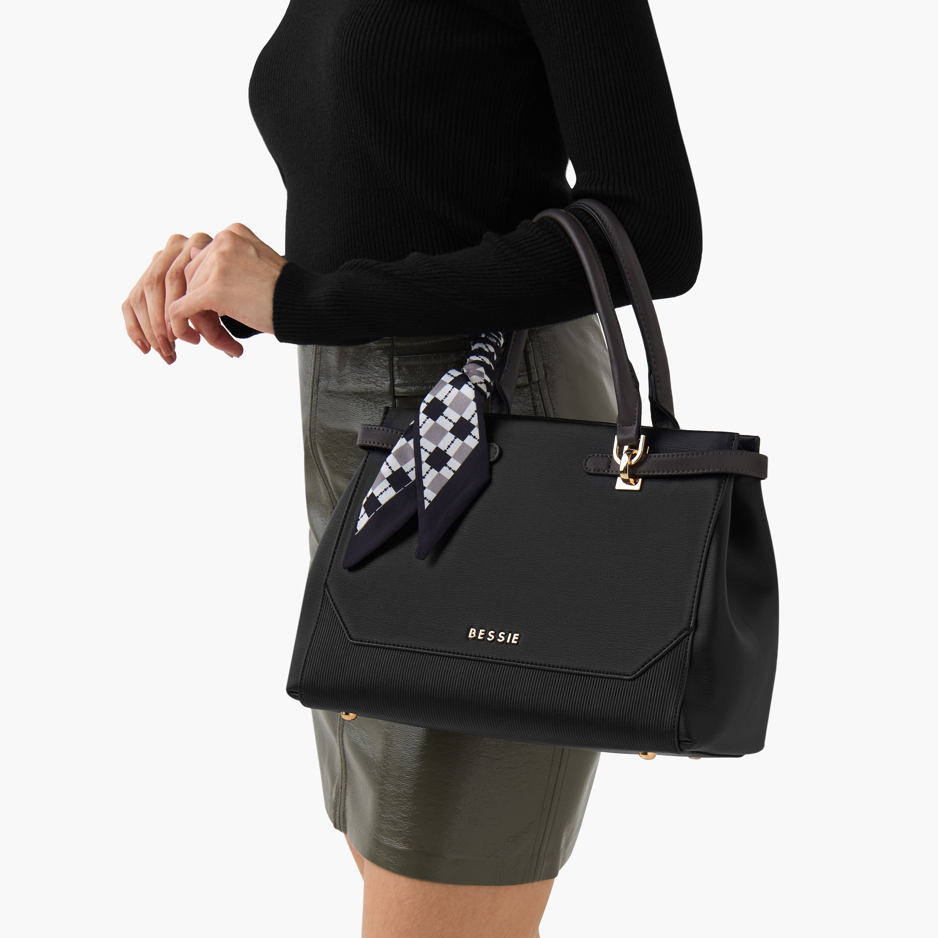 Bessie London Scarf Accent Tote Bag with Detachable Strap-women-bagsandwallets-handbags-image-8