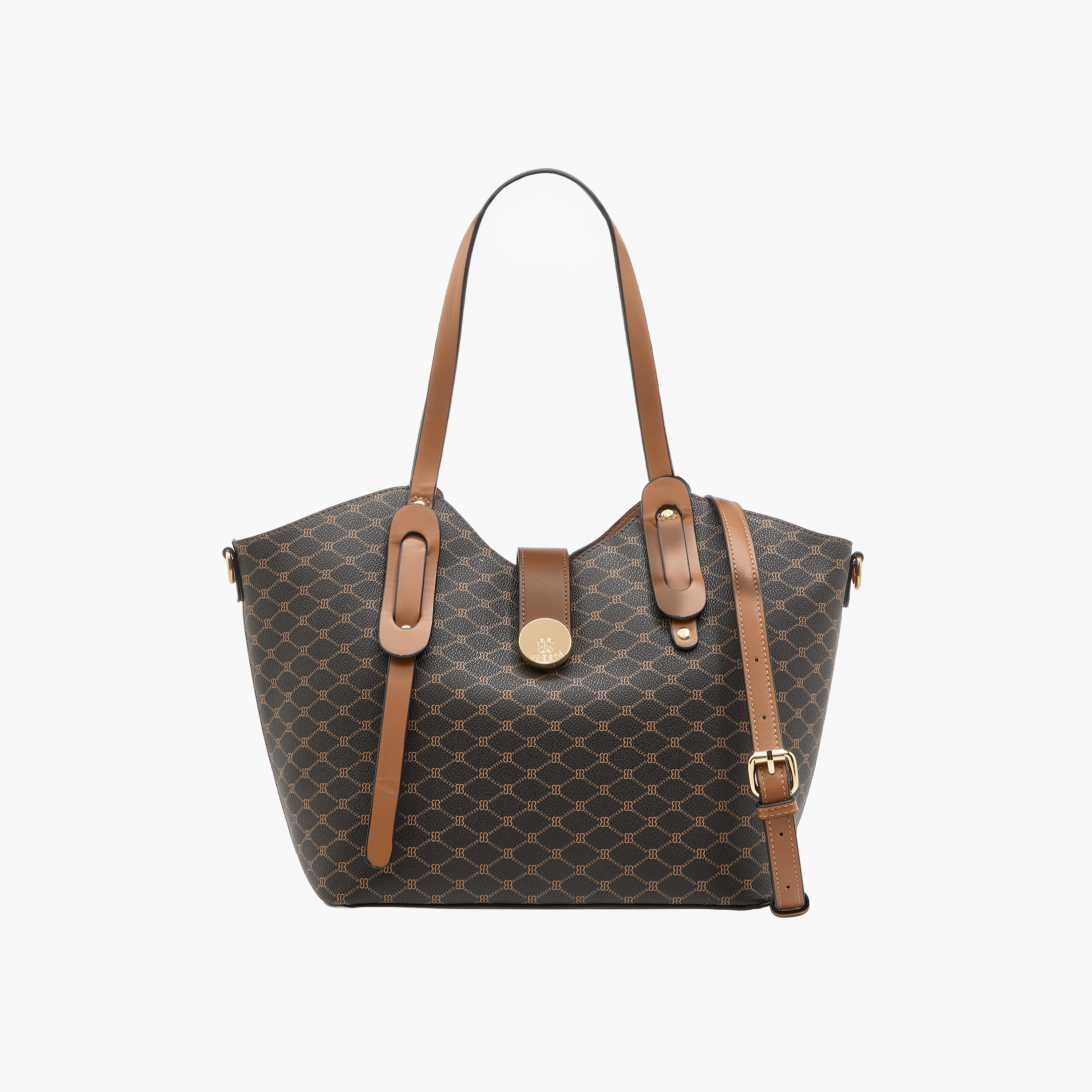 شنطة تسوق بحزام قابل للفصل وطبعات مونوجرام من بيسي لندن-women-bagsandwallets-handbags-image-1