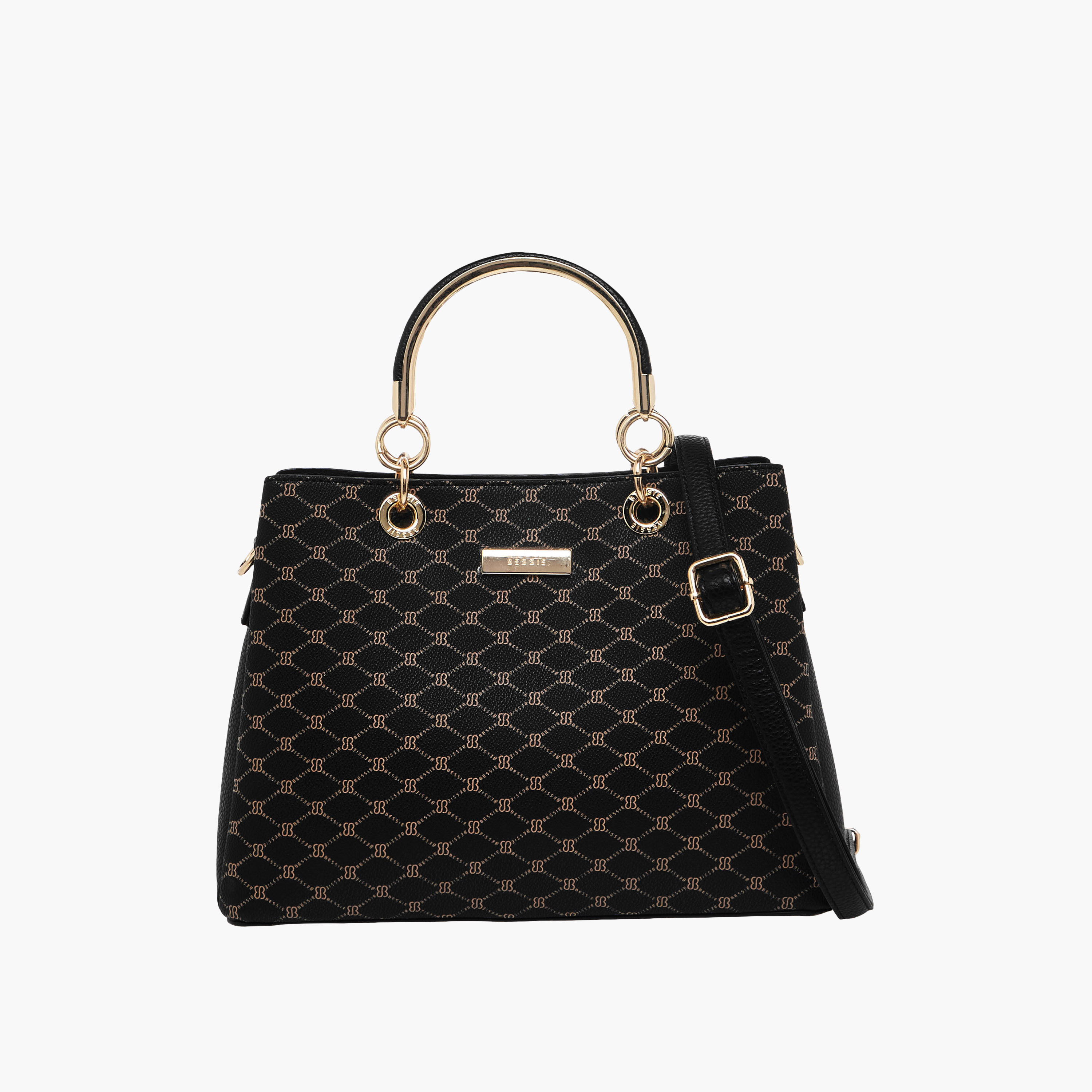 Bessie London Monogram Print Tote Bag with Detachable Strap-women-bagsandwallets-handbags-image-1