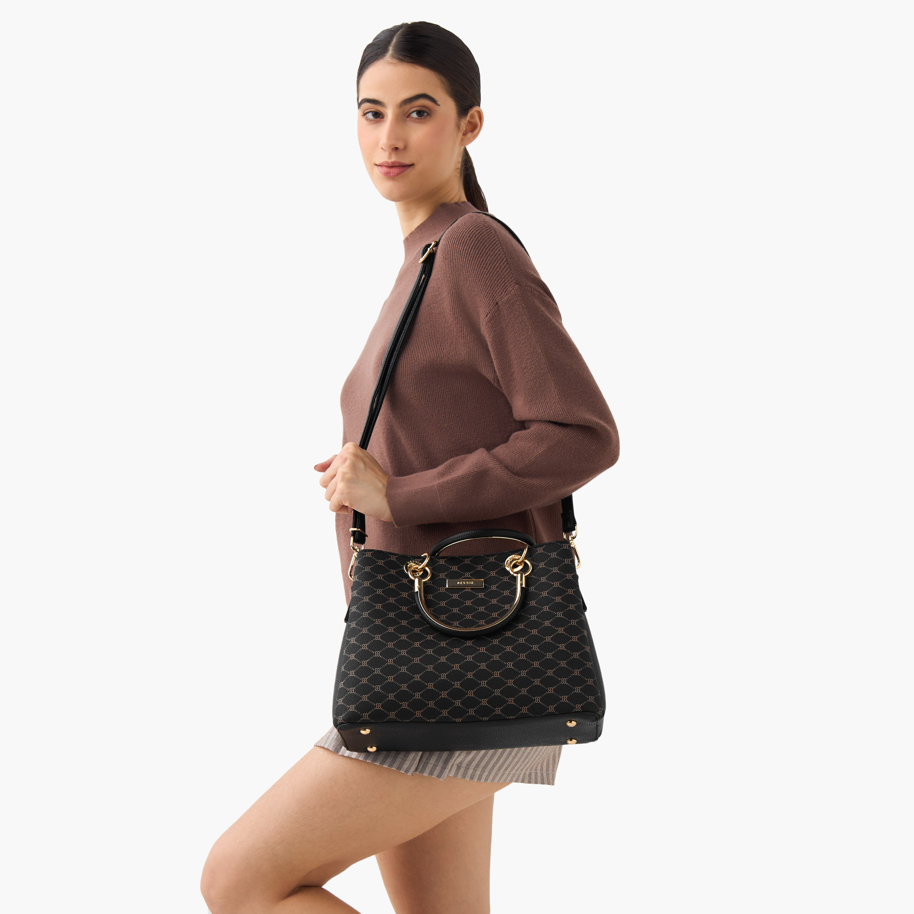 Bessie London Monogram Print Tote Bag with Detachable Strap-women-bagsandwallets-handbags-image-2