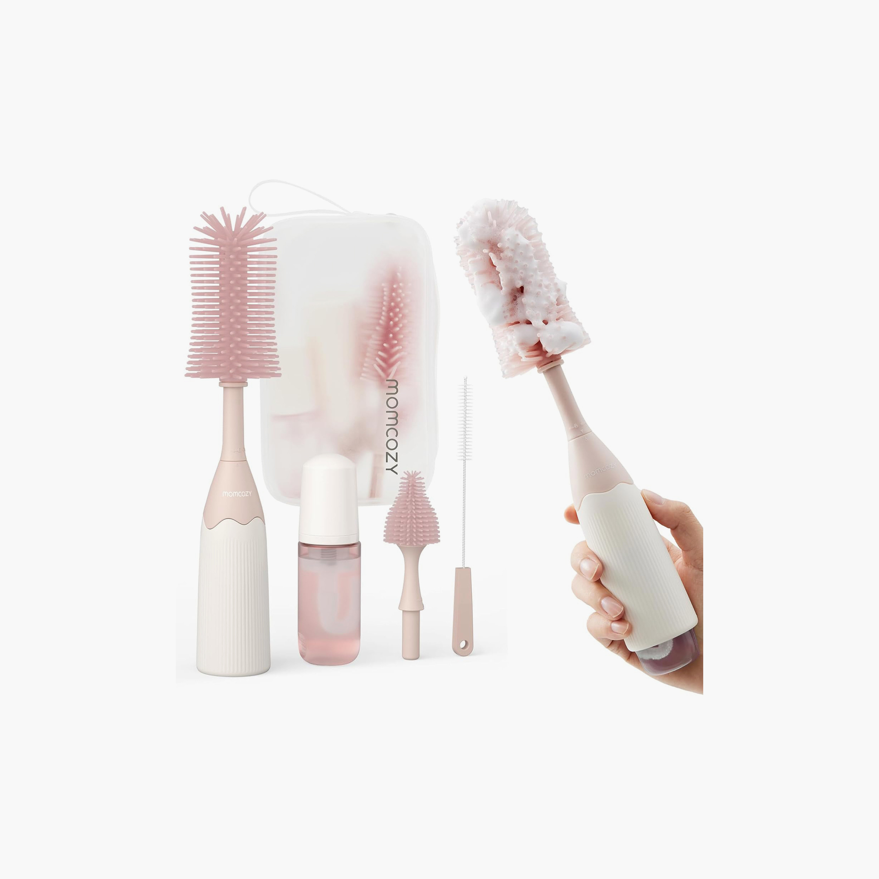 Momcozy Innovative Push-Press Design Bottle Brush Kit - Pink-baby-feeding-accessories-image-1