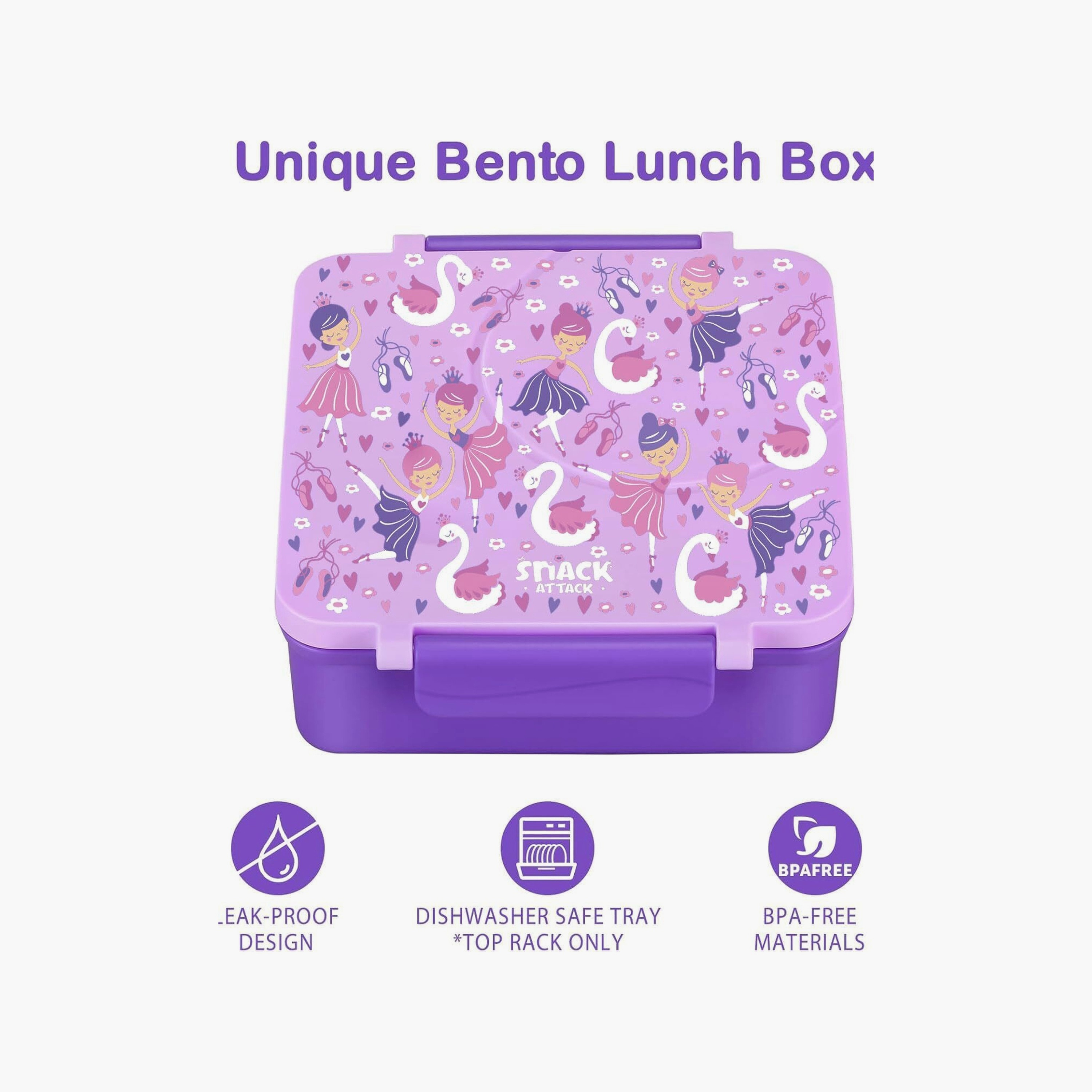 Snack Attack Printed BPA Free Bento Lunch Box with Soup Thermos - Ballerina - Purple-school-lunchessentials-lunchboxes-image-2
