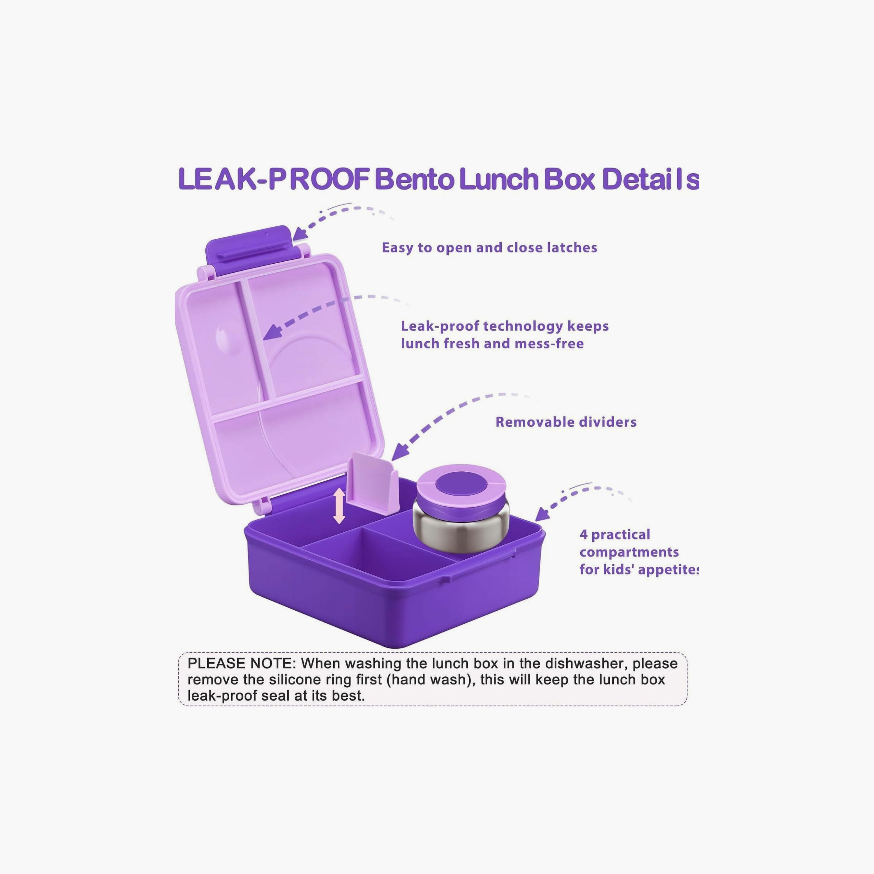 Snack Attack Printed BPA Free Bento Lunch Box with Soup Thermos - Ballerina - Purple-school-lunchessentials-lunchboxes-image-3