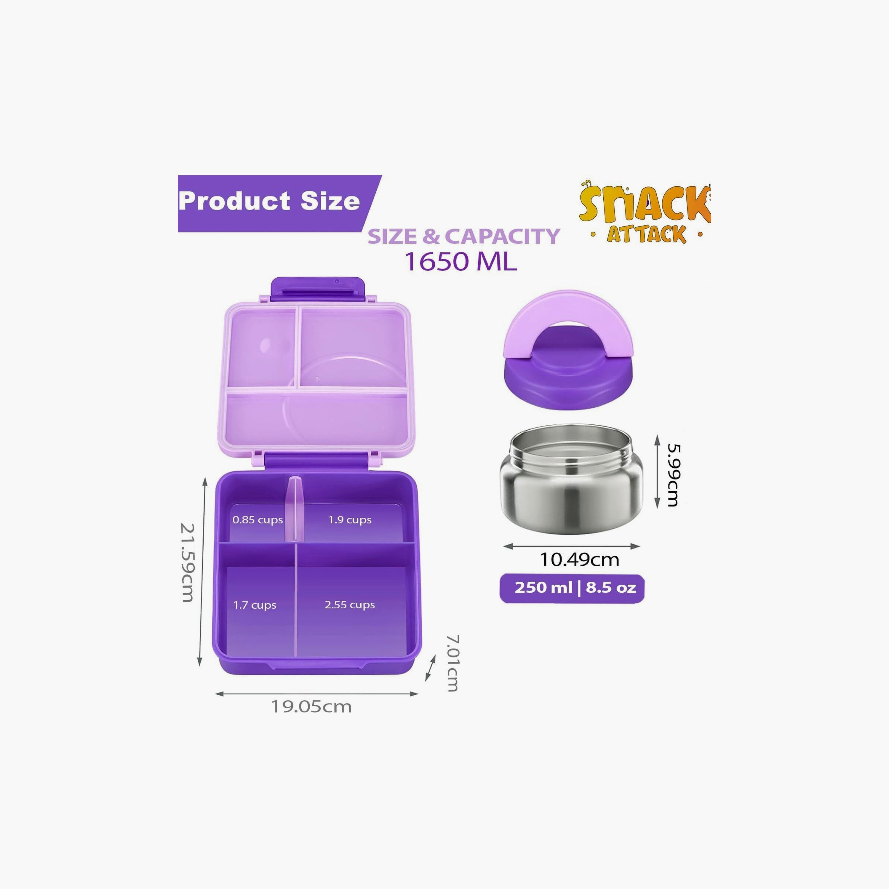 Snack Attack Printed BPA Free Bento Lunch Box with Soup Thermos - Ballerina - Purple-school-lunchessentials-lunchboxes-image-4