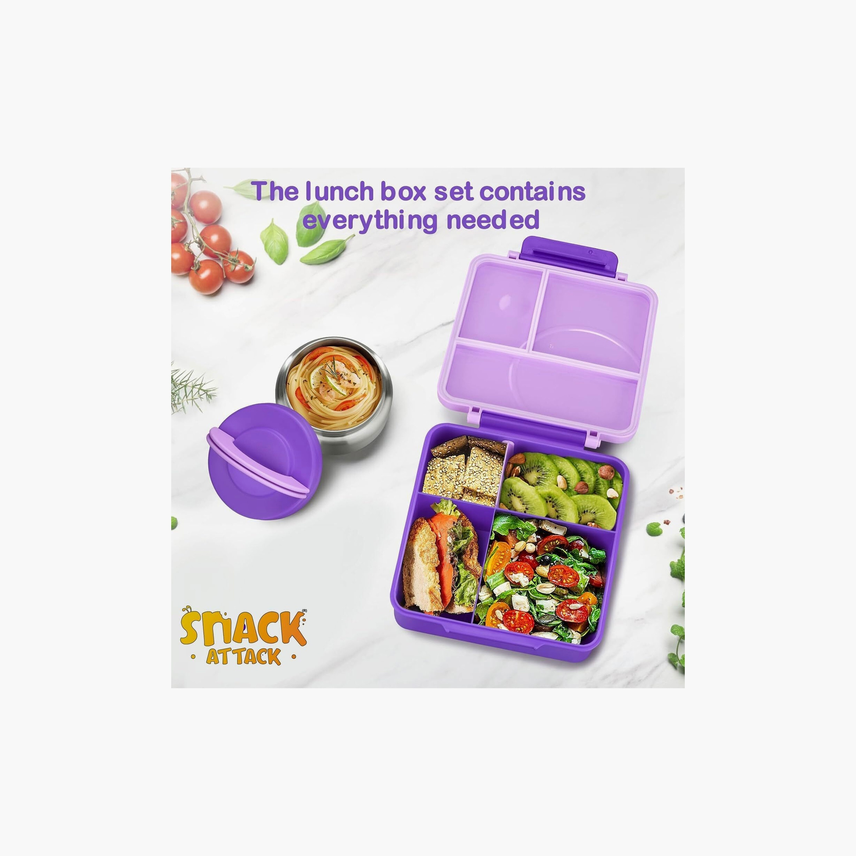 Snack Attack Printed BPA Free Bento Lunch Box with Soup Thermos - Ballerina - Purple-school-lunchessentials-lunchboxes-image-5