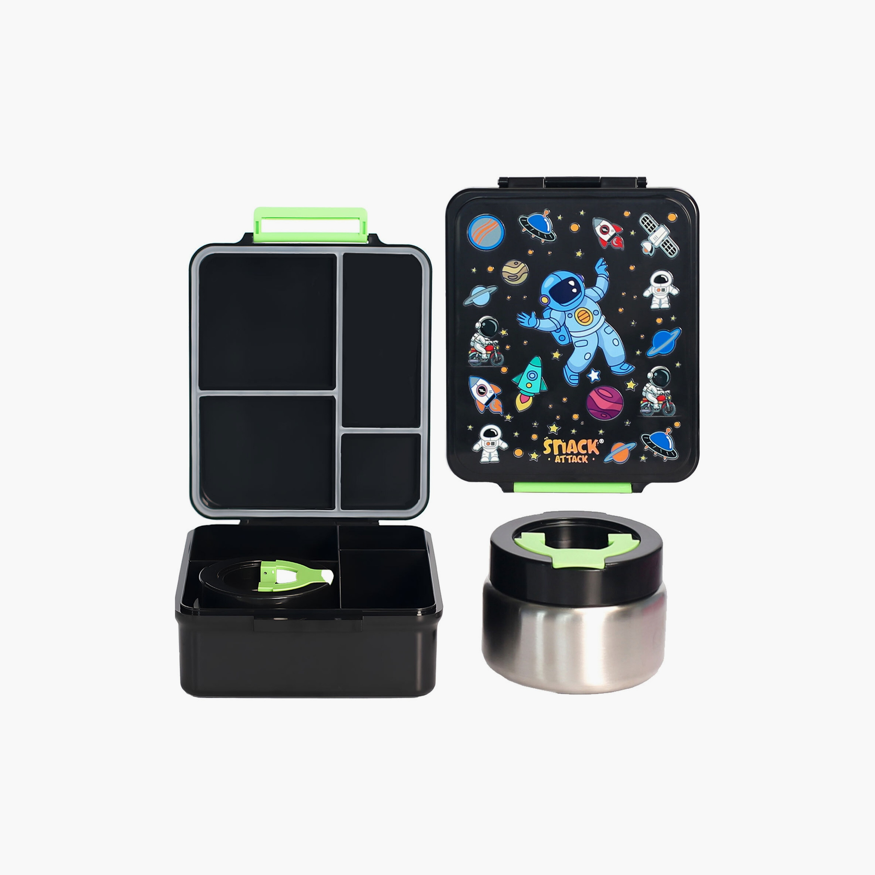 Snack Attack 4-Compartment BPA Free Bento Lunch Box with Thermos Jar - Astronaut Space-school-lunchessentials-lunchboxes-image-1