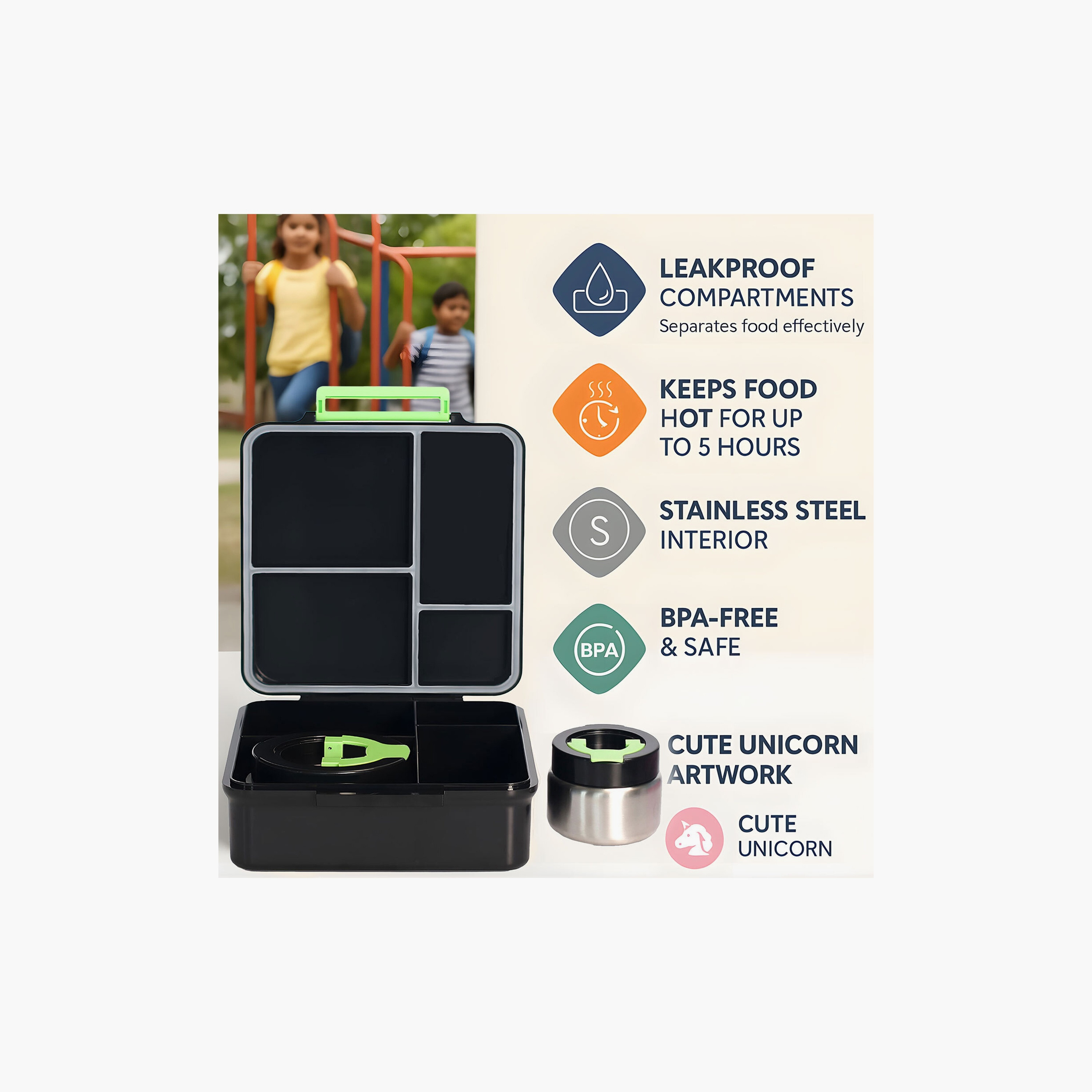 Snack Attack 4-Compartment BPA Free Bento Lunch Box with Thermos Jar - Astronaut Space-school-lunchessentials-lunchboxes-image-8