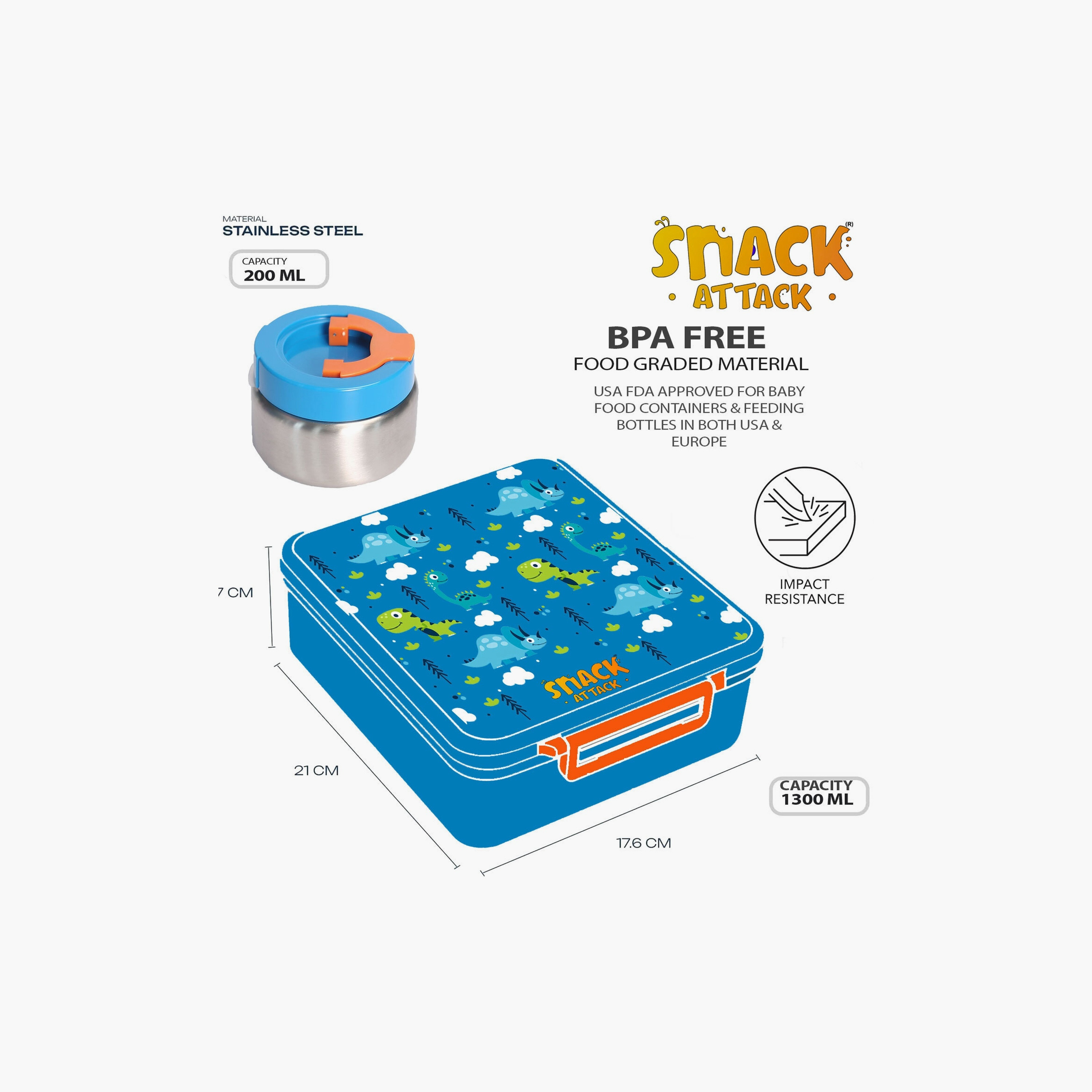 Snack Attack 4-Compartment BPA Free Bento Lunch Box with Thermos Jar - Dinosaur - Blue-school-lunchessentials-lunchboxes-image-5