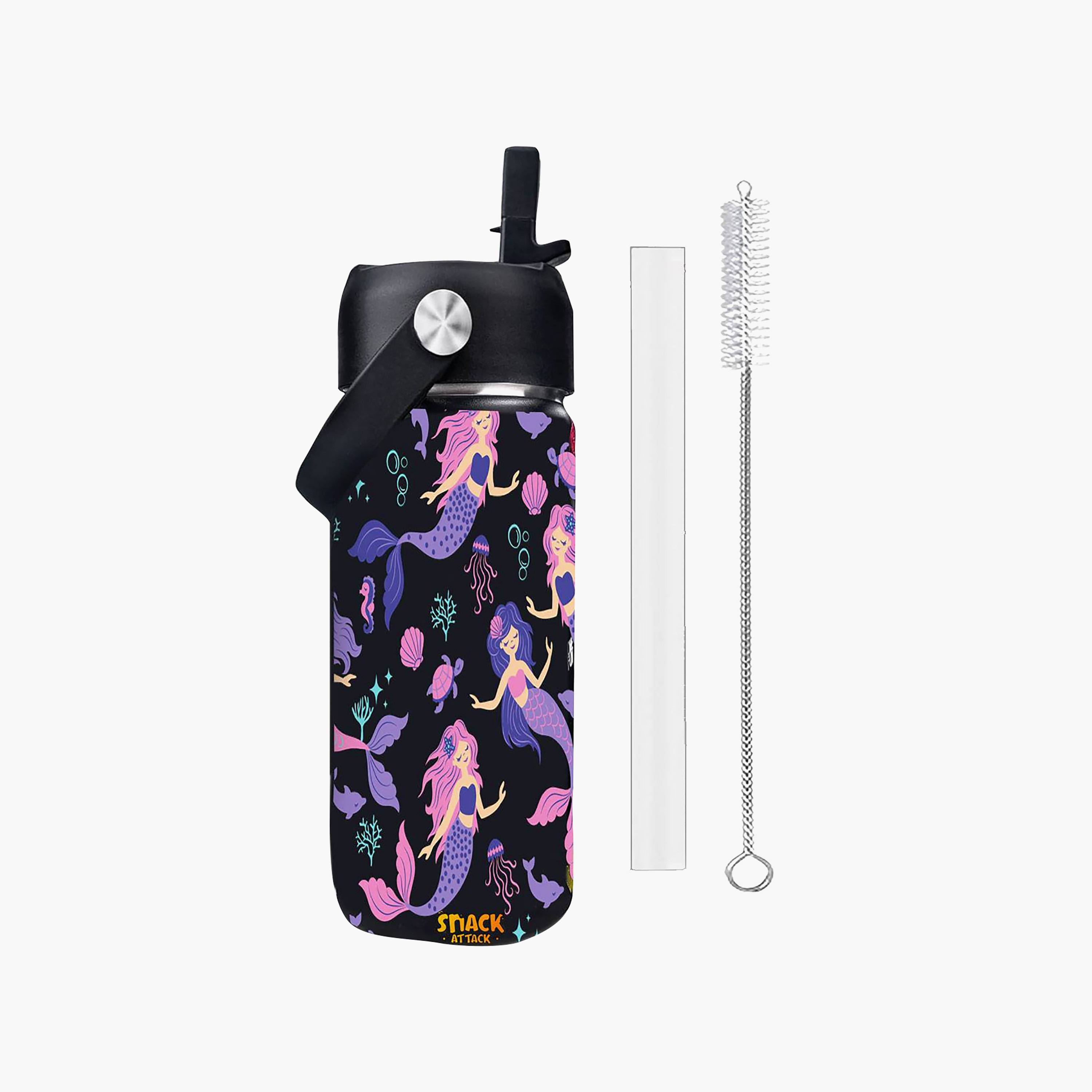 Snack Attack Insulated SS Water Bottle with Straw & Cleaning Brush - Magical Mermaid - 540 ml-school-waterbottles-image-1