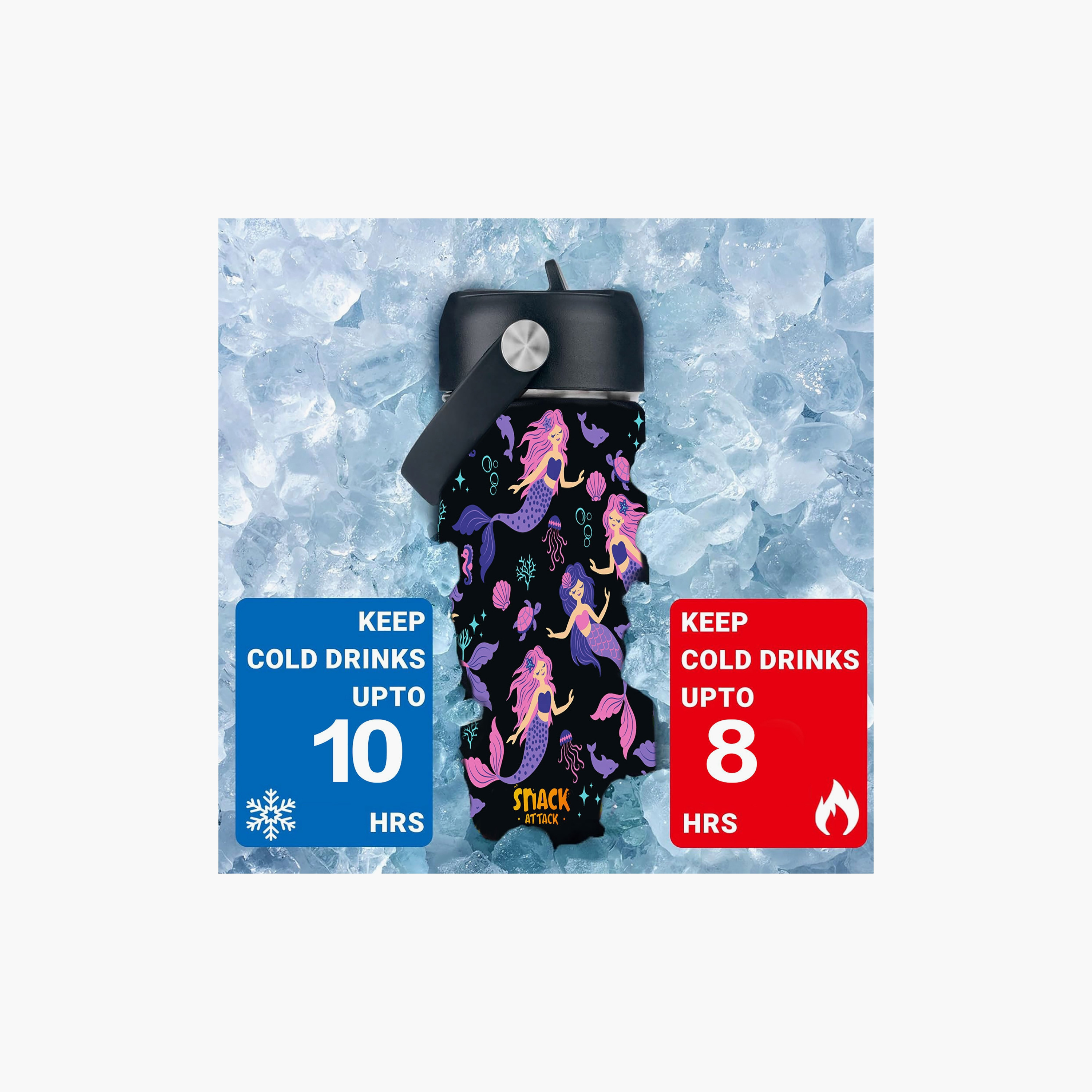 Snack Attack Insulated SS Water Bottle with Straw & Cleaning Brush - Magical Mermaid - 540 ml-school-waterbottles-image-2