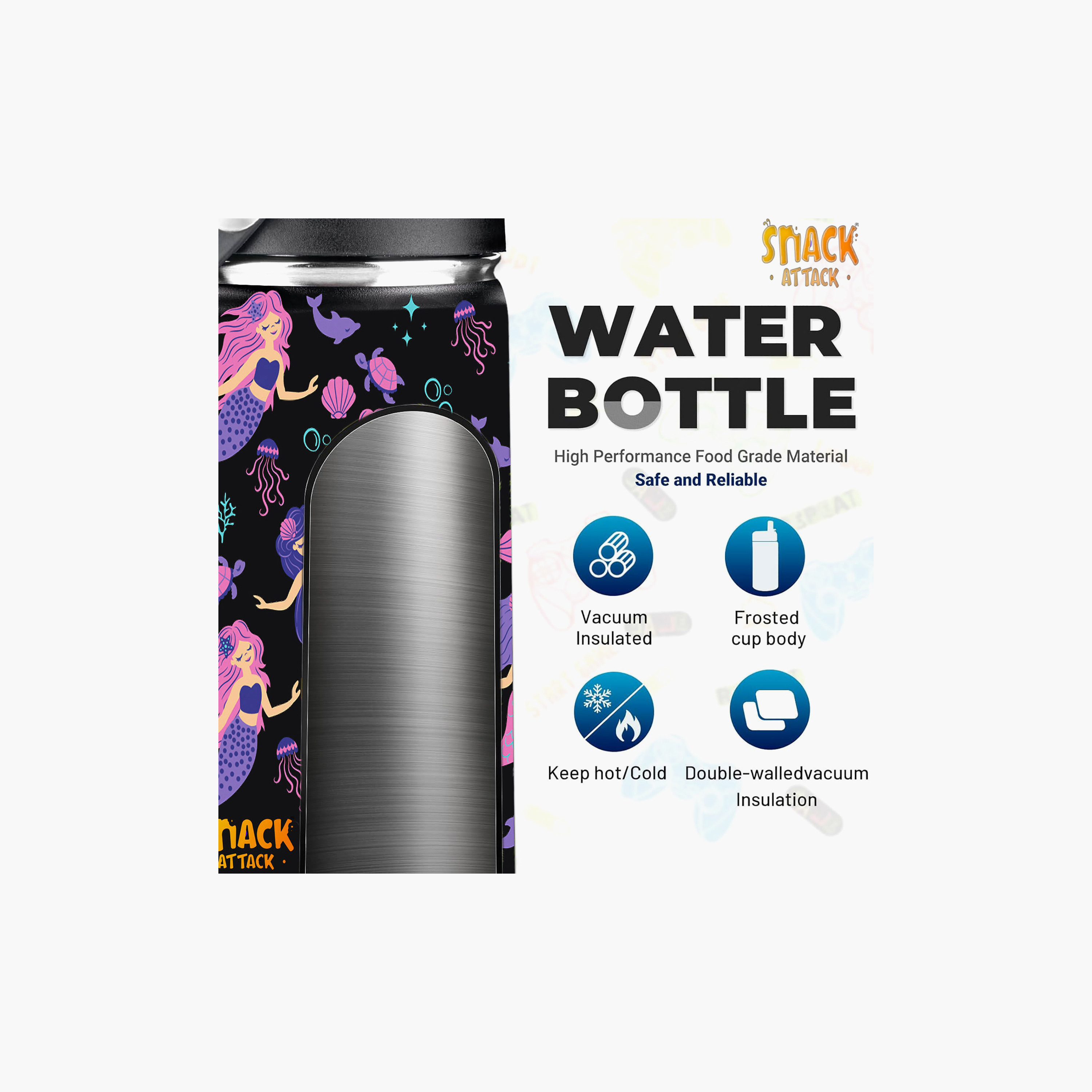 Snack Attack Insulated SS Water Bottle with Straw & Cleaning Brush - Magical Mermaid - 540 ml-school-waterbottles-image-3