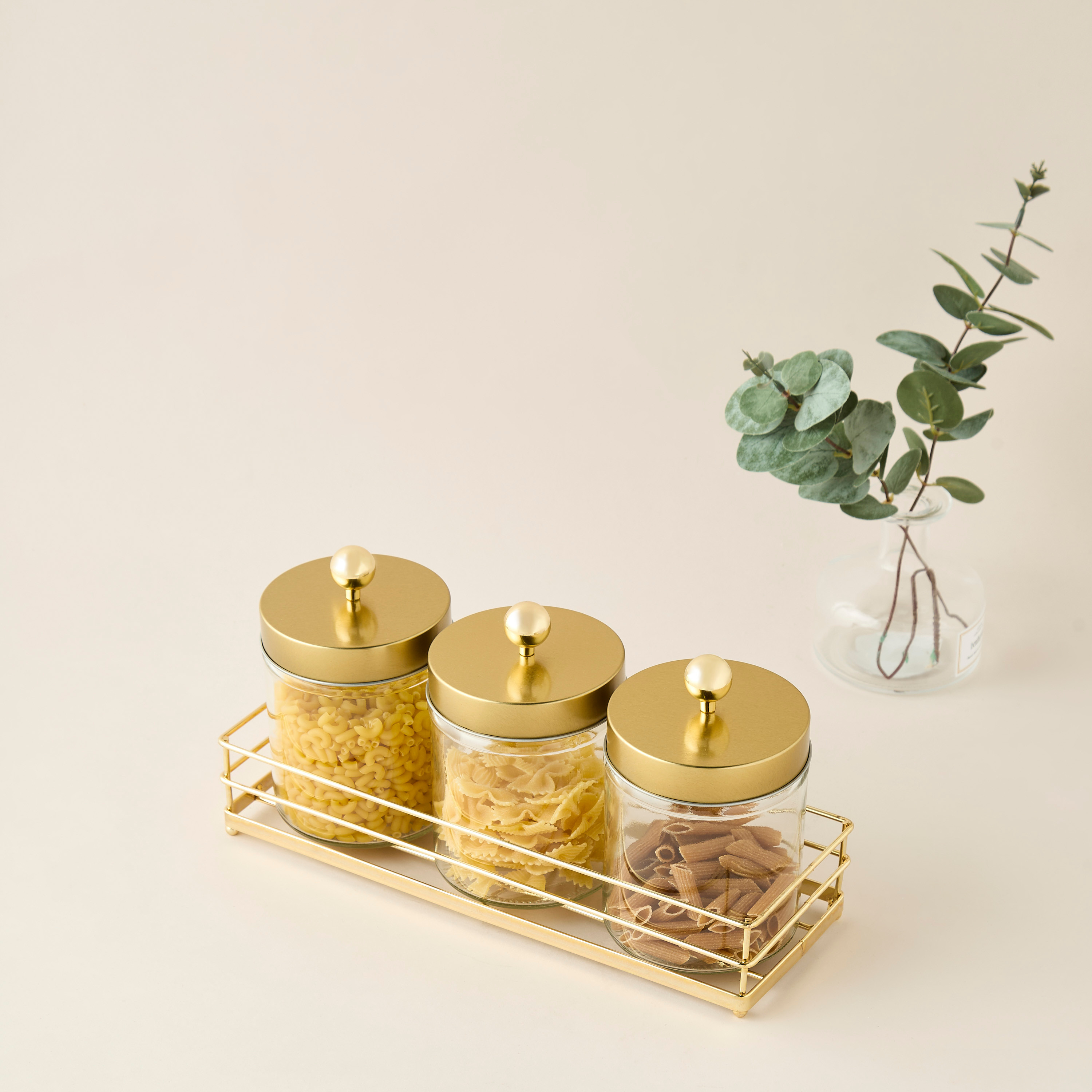 Glass 3-Piece Canister Set with Rack - 600 ml-household-kitchen-foodstorage-containers-image-2