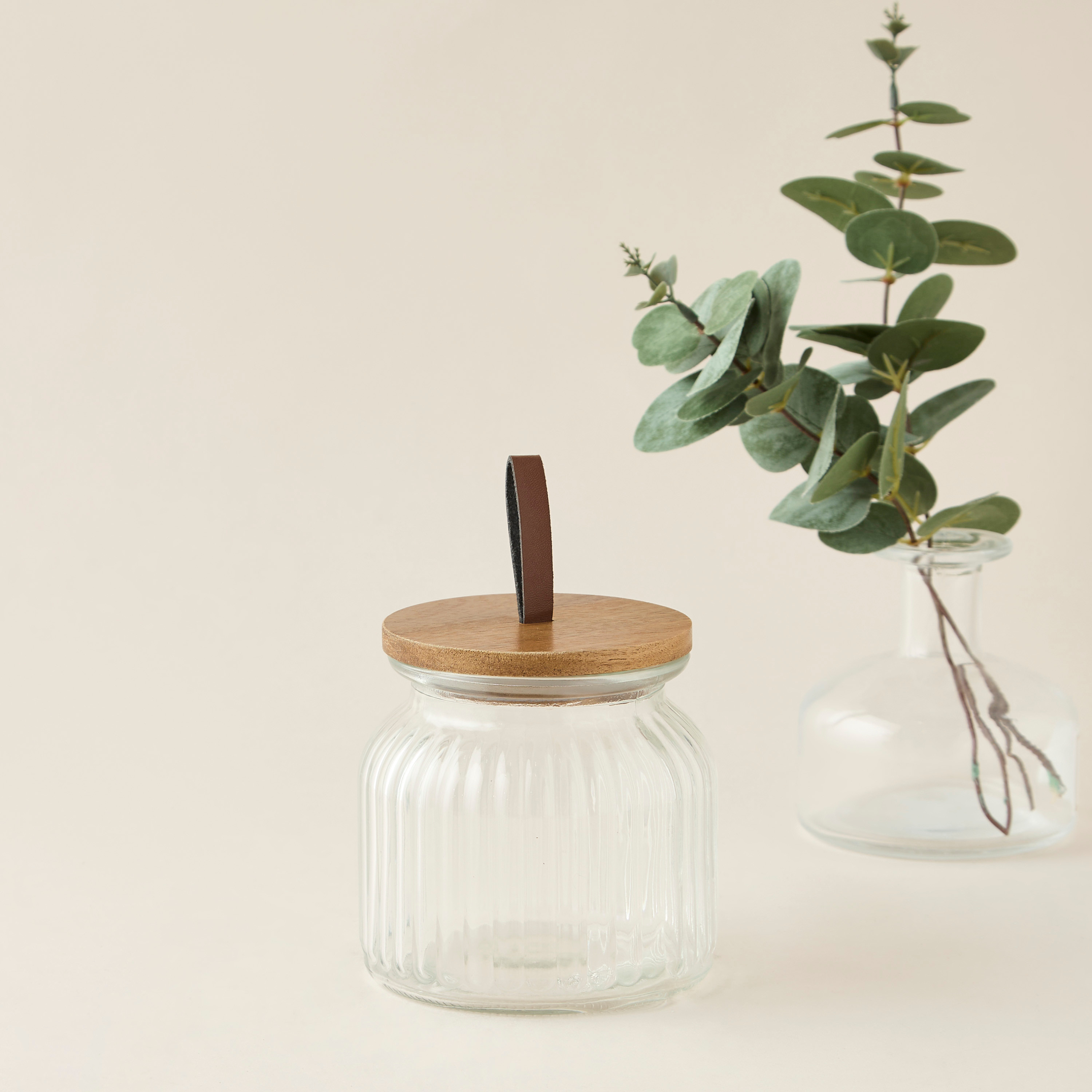 Ribbed 3-Piece Glass Canister Set with Wooden Lid - 720 ml-household-kitchen-foodstorage-containers-image-3