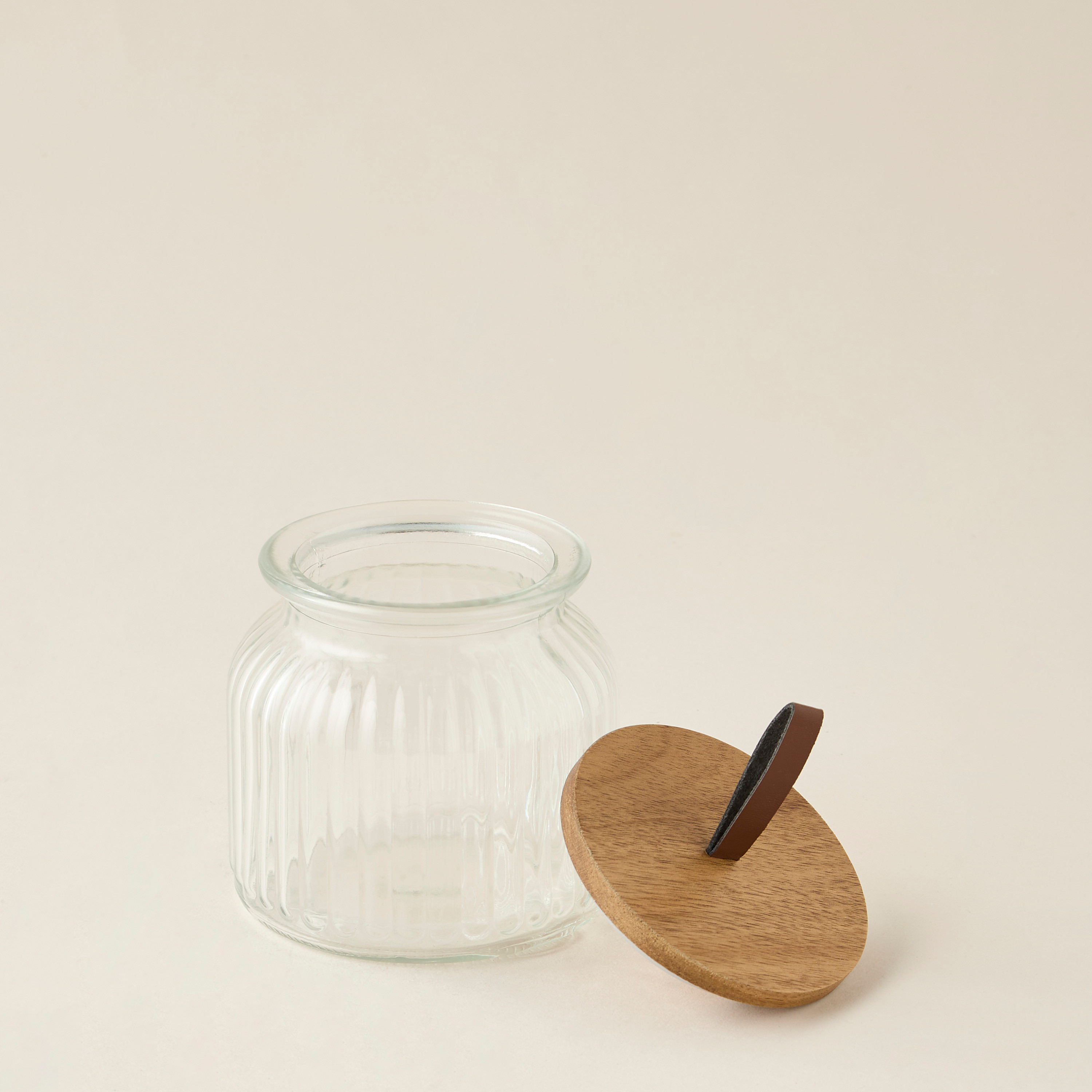 Ribbed 3-Piece Glass Canister Set with Wooden Lid - 720 ml-household-kitchen-foodstorage-containers-image-4