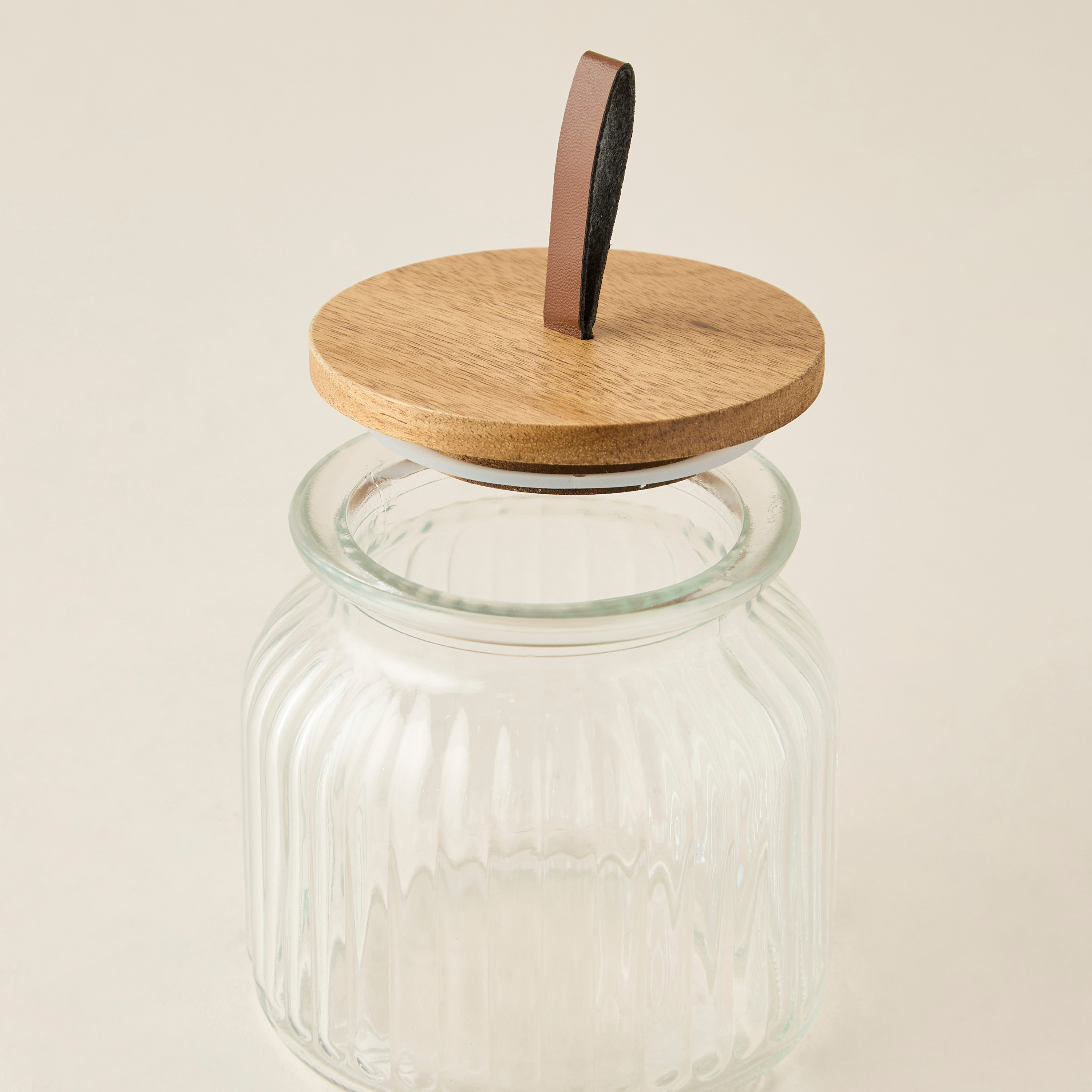 Ribbed 3-Piece Glass Canister Set with Wooden Lid - 720 ml-household-kitchen-foodstorage-containers-image-5